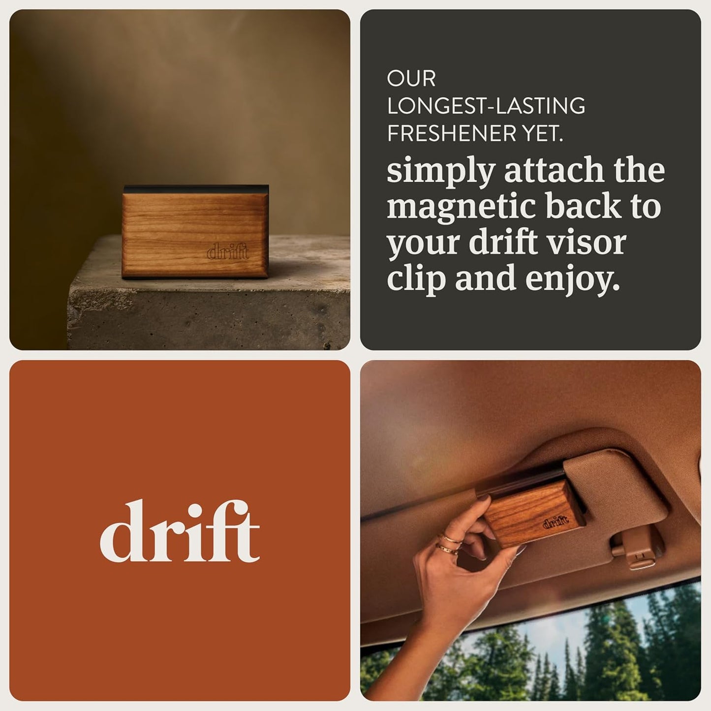 Drift Car Air Freshener - The Original Wood Air Freshener - Car Odor Eliminator - Long Lasting Scent - Auto Accessories - Metal Clip - Essential Oils - Clean Ingredients - Teak Scent Starter Kit