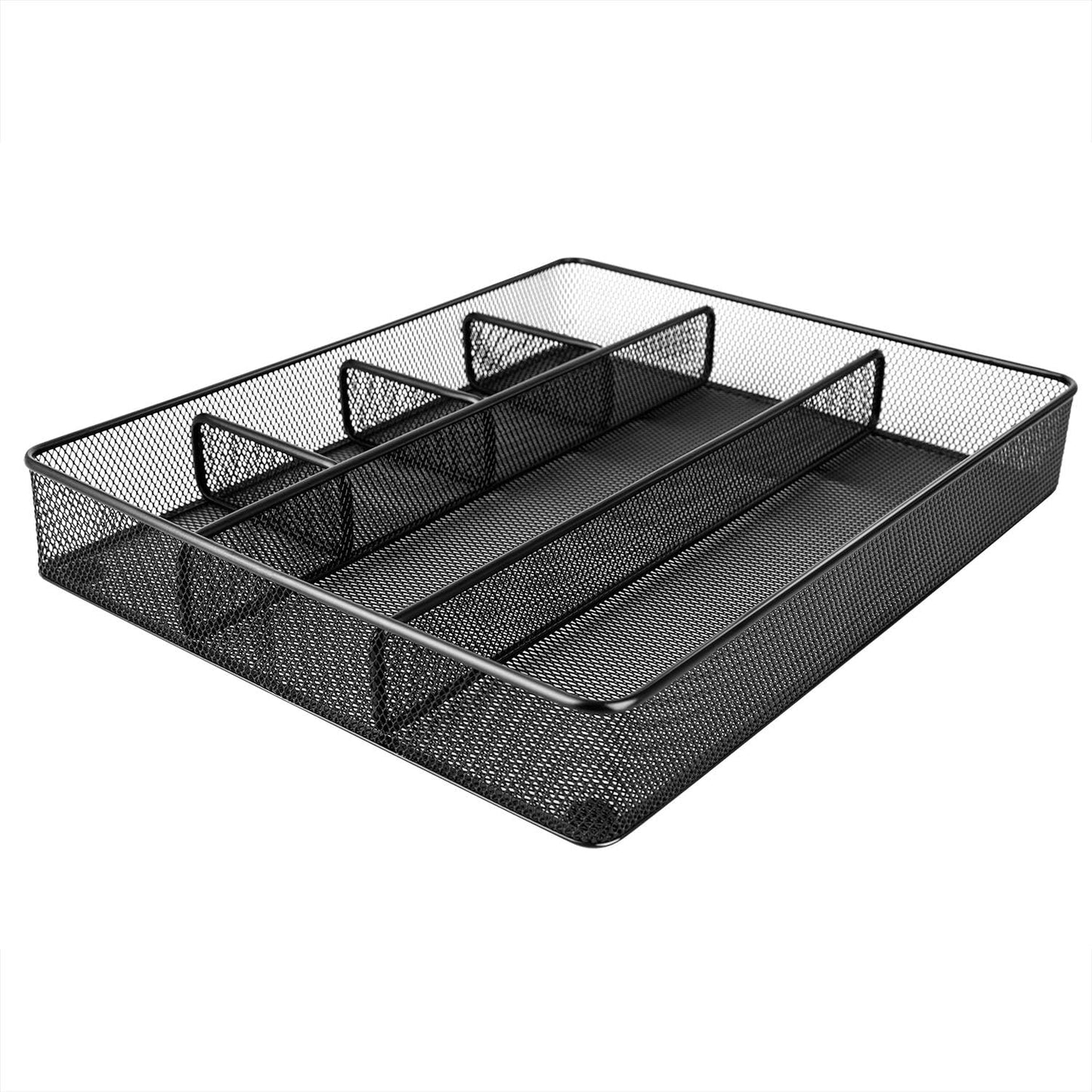 Amazon Basics Desk Drawer Organizer for Office and Home, Metal Mesh, Anti-Slip, 6 Compartments, Black