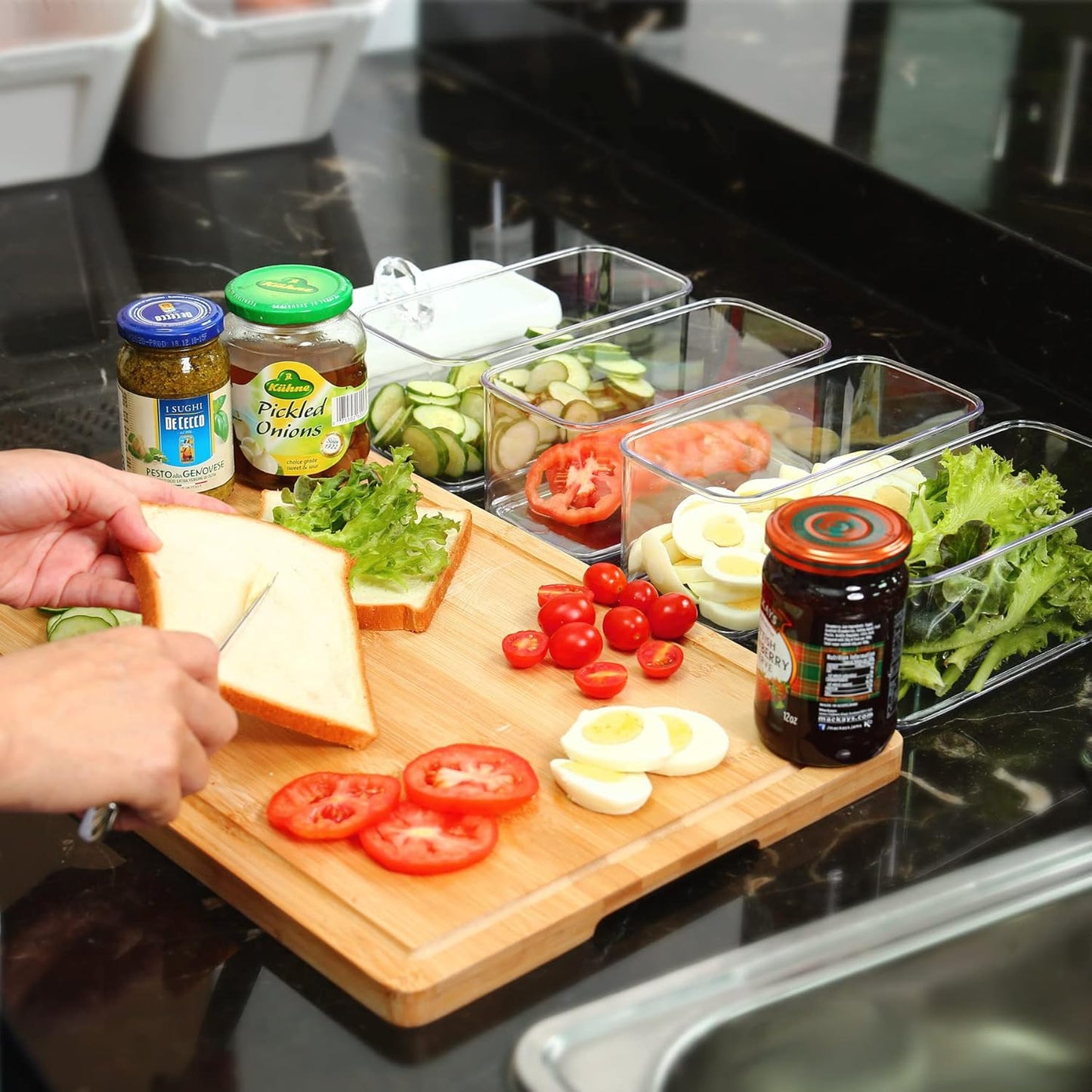 Felli Flip Tite Food Storage Container with Lid 4” RECTANGLE Airtight Ring Flip Lock Top, Stackable Acrylic Canister Set for Kitchen Fridge Pantry Organizer, Veggie Fruit Tea Bag Snack (1.1 qt)