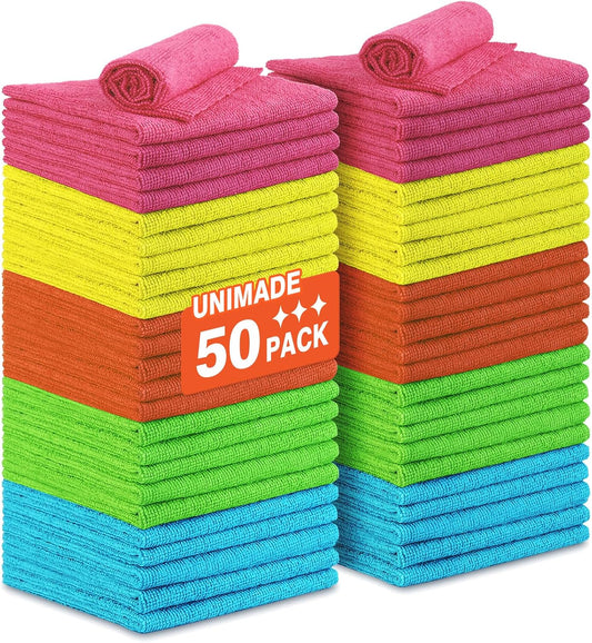 Microfiber Cleaning Cloth, 50PK Reusable Shop Rags Bulk Microfiber Cleaning Cloth Lint Free Cleaning Towels for Car Kitchen Automotive Bar Mechanic Restaurant Garage, 11.5"x11.5", Multicolor