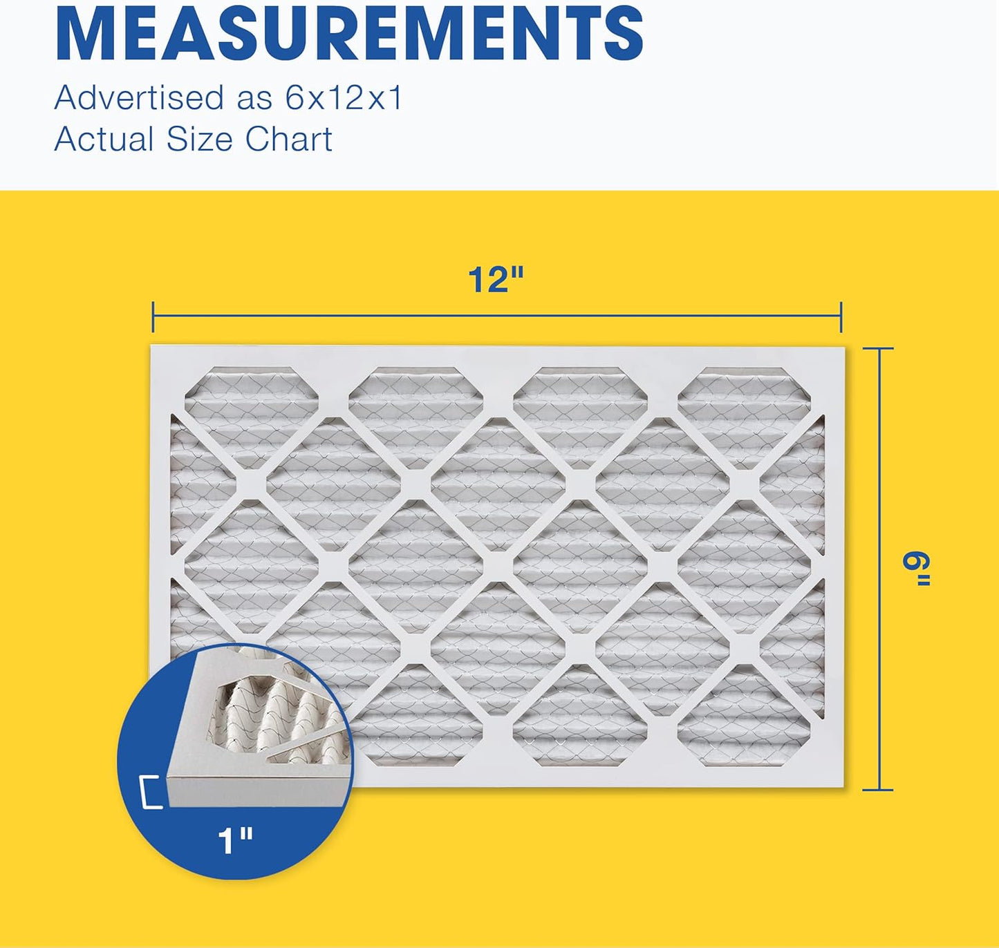 Aerostar 6x12x1 MERV 8 Pleated Air Filter, AC Furnace Air Filter, 6 Pack (Actual Size: 6" x 12" x 1")