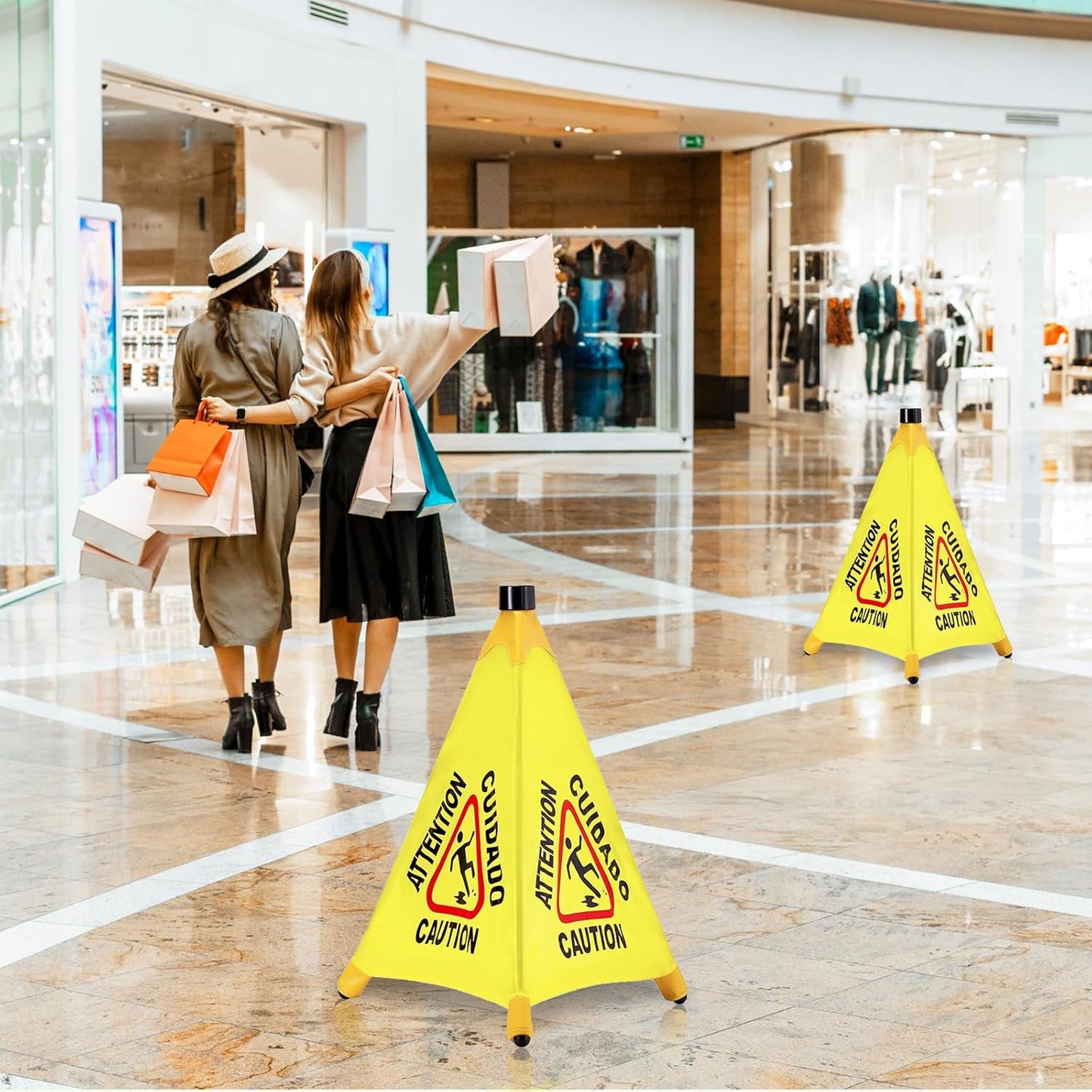2 Pcs Pop up Wet Floor Sign with Storage Tube 20 Inch Wet Safety Signs Commercial Caution Safety Cone Pop up Caution Sign for Commercial Stores Grocery Restaurant Restroom Office Use