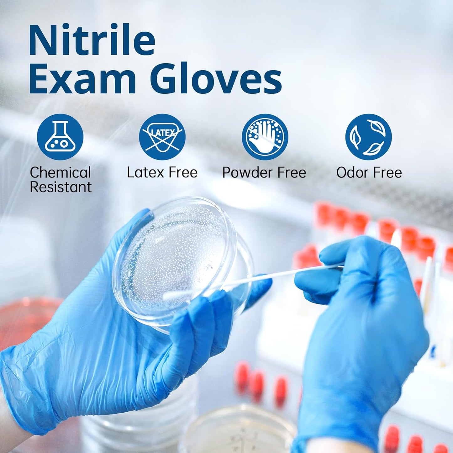 Disposable Nitrile Exam Gloves, Blue, Nitrile Gloves Disposable Latex Free, Medical Gloves, Cleaning Gloves, Food-Safe Rubber Gloves, Powder Free, Non-Sterile, 100-ct Box (XL)