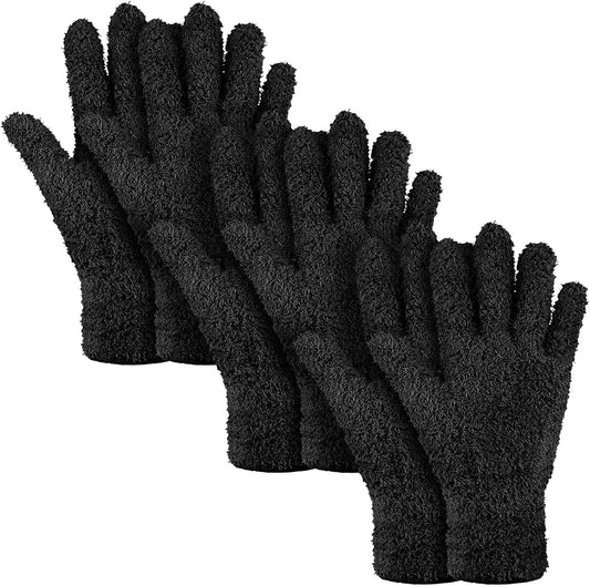 Patelai 3 Pairs Microfiber Plant Dusting Gloves Leaf Cleaning Gloves for Indoor Plants, Blinds, Furniture, House(Large,Black)