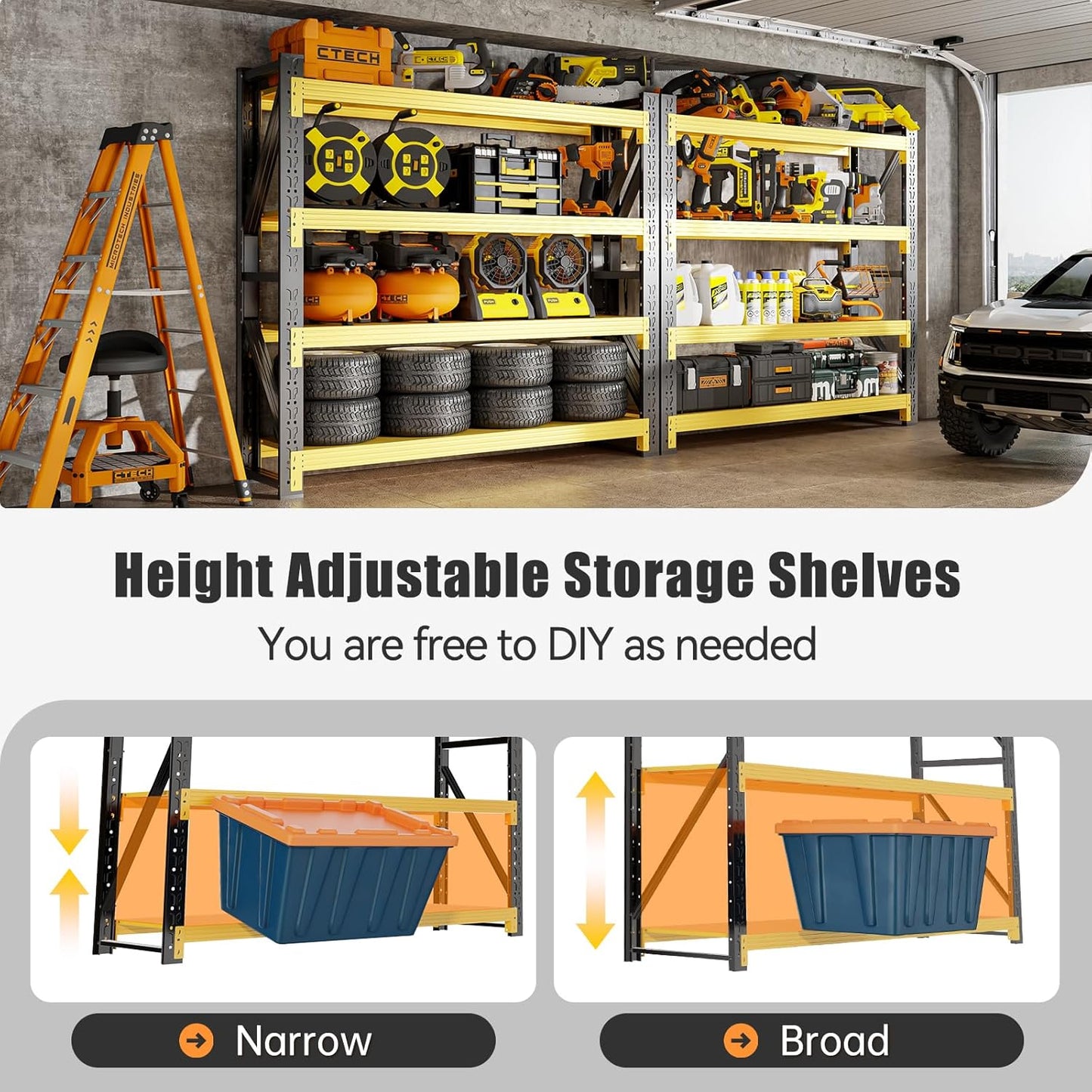 60" W Storage Shelves Heavy Duty, 4 Tier Metal Garage Shelving Units, 5000LBS Heavy Duty Adjustable Shelf, Garage Storage Rack, Industrial Shelving for Shop, Warehouse,60" W x 24" D x 79" H