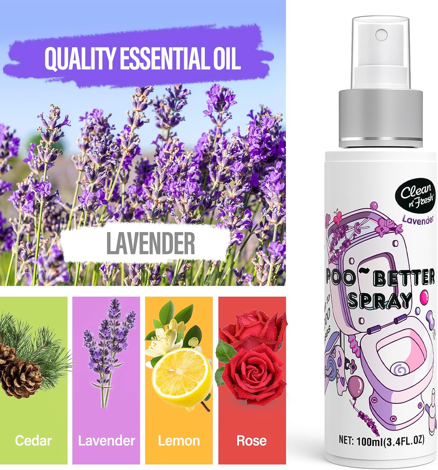 Clean-n-Fresh Toilet Spray for Poop, Lavender 6.8 Fl.Oz, Air Freshener Bathroom Spray, Odor Eliminator| Up to 400+ Uses