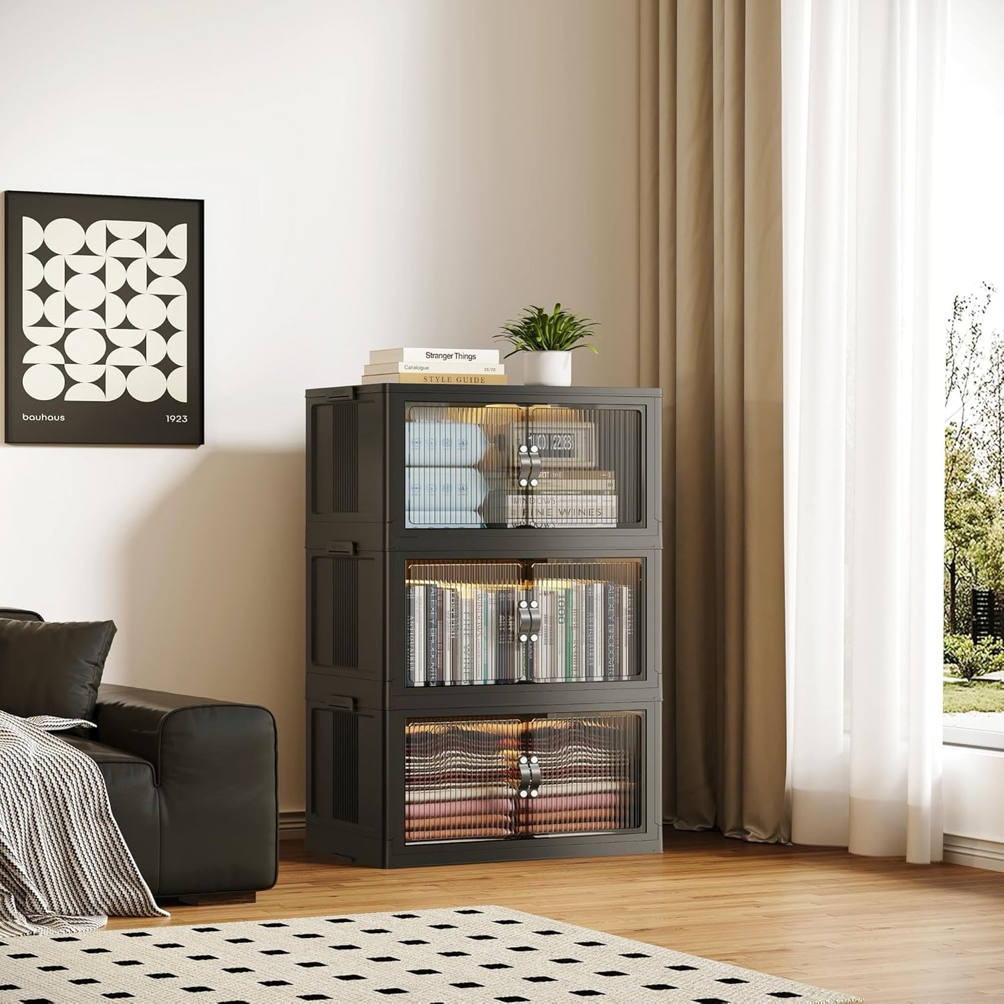 SAILUN 83Gal/335Qt Stackable Storage Bins Folding Collapsible Storage Bins with Lid, Closet Organizers and Storage, Black 26" W x 17" D x 43.7" H