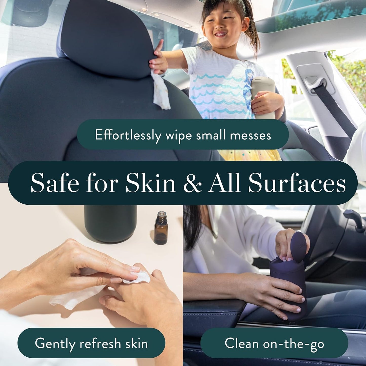 Biom Mini Dispenser + All-Purpose Wipes Starter Kit - Grapefruit Scented Cleaning Wipes | Fits in Car Cup Holder | Biodegradable Plant-Based Cleaner | Kid & Pet Friendly, Natural, Non-Toxic (Lilac)