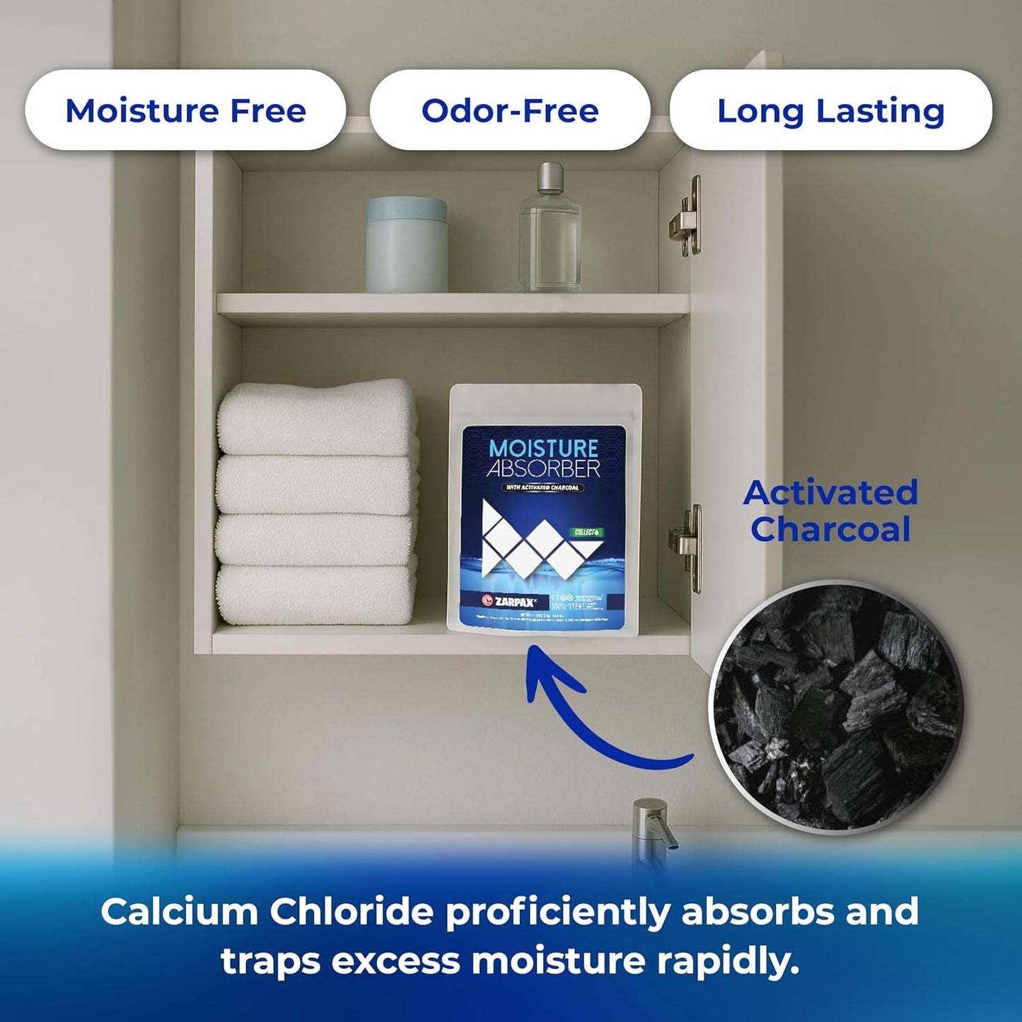 Moisture Absorber Sachets Activated Charcoal 7.5 oz/212g - Remove Excess Moisture In Air & Odor - Desiccant Dehumidifier for Closet, Drawer, Storage - Dampness & Humidity Control - Set of 10