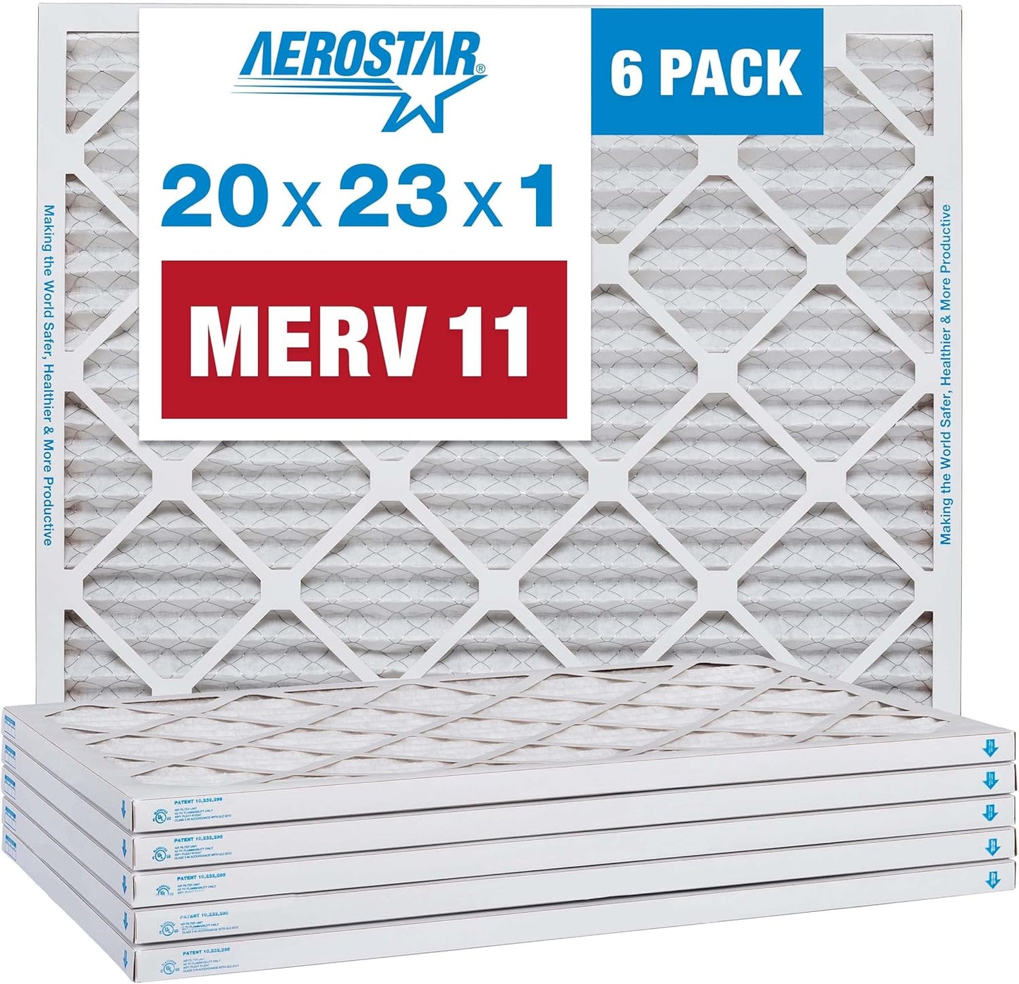 Aerostar 20x23x1 MERV 11 Pleated Air Filter, AC Furnace Air Filter, 6 Pack (Actual Size: 19 7/8" x 22 7/8" x 3/4")