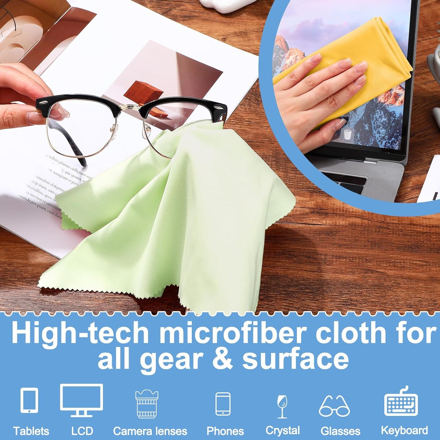 Frienda 12 Pack Large Microfiber Glass Cleaning Cloths 12 x 12 Inch Oversized Sunglasses Cleaning Cloths for Electronics Glasses Screens and Lenses (Green, Yellow, Blue, Light Gray)