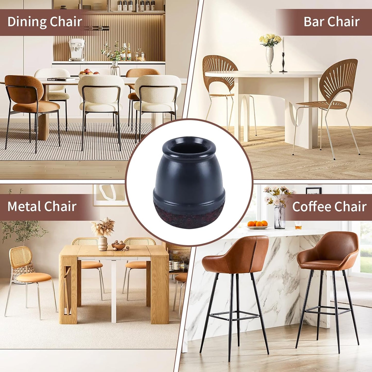 Ezprotekt 24 Pcs Extra Small Round Chair Leg Floor Protectors for Wooden & Ceramic Tiles Floors, Felt Silicone Furniture Pads Caps for Dining Table, Bar Chair Legs, Black (XS Fit: 2/5" - 11/20")