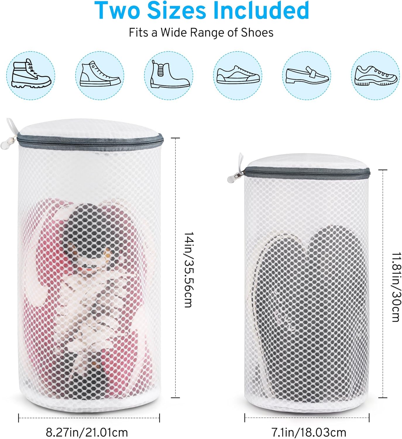 2 Pack 2 Size 120g Honeycomb Shoe Washing Machine Bag, Fabric Shoe Bag with Auto-Lock Zipper, Washing Laundry Bag for Sneaker, Running Shoes, Sock, Bras, Toys
