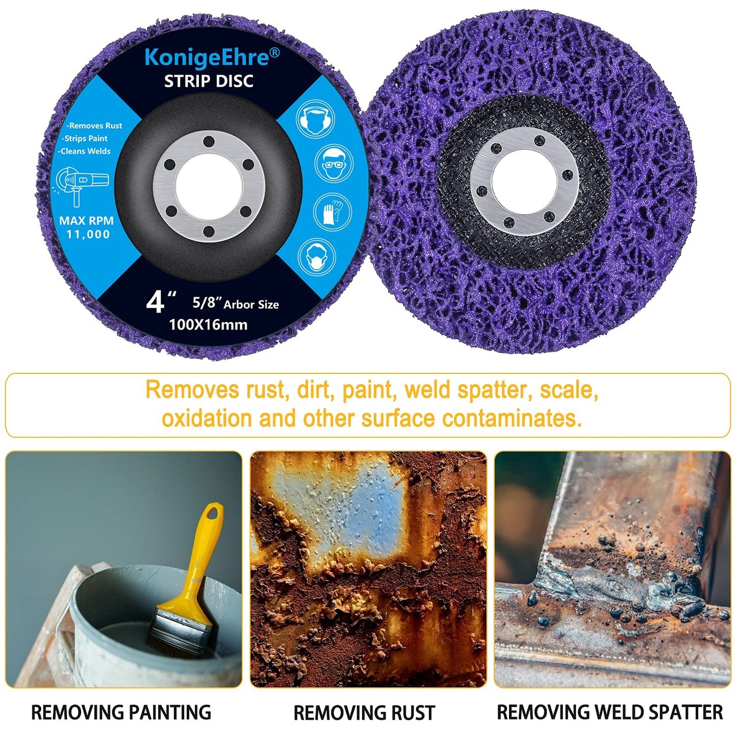 6 Pack 4" x 5/8" Strip Discs Stripping Wheel Fit Angle Grinder Clean and Remove Paint Coating Rust Welds Oxidation