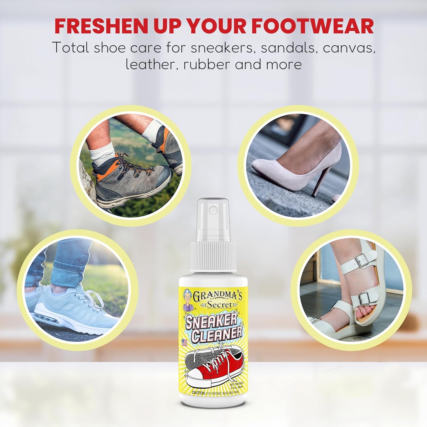 Grandma's Secret Sneaker Cleaner - Shoe Cleaner for Rubber, Canvas and Leather - Stain Remover Spray Removes Dirt, Grime and Grass - 3oz Sneakers Cleaner for Outdoor Shoes, Slippers and Moccasins