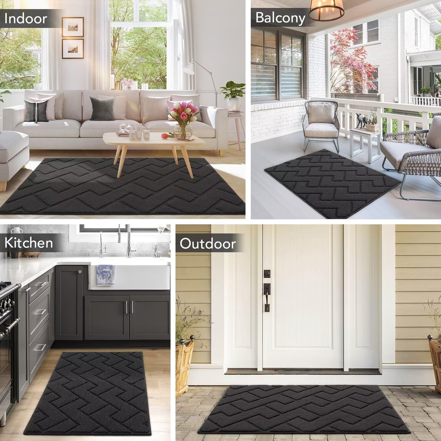 hicorfe Indoor Doormat,Front Back Door Mat Rubber Backing Non Slip Door Mats 20"x59" Absorbent Resist Dirt Entrance Doormat Inside Floor Mats Entryway Washable Low-Profile for Patio,Garden(Charcoal)