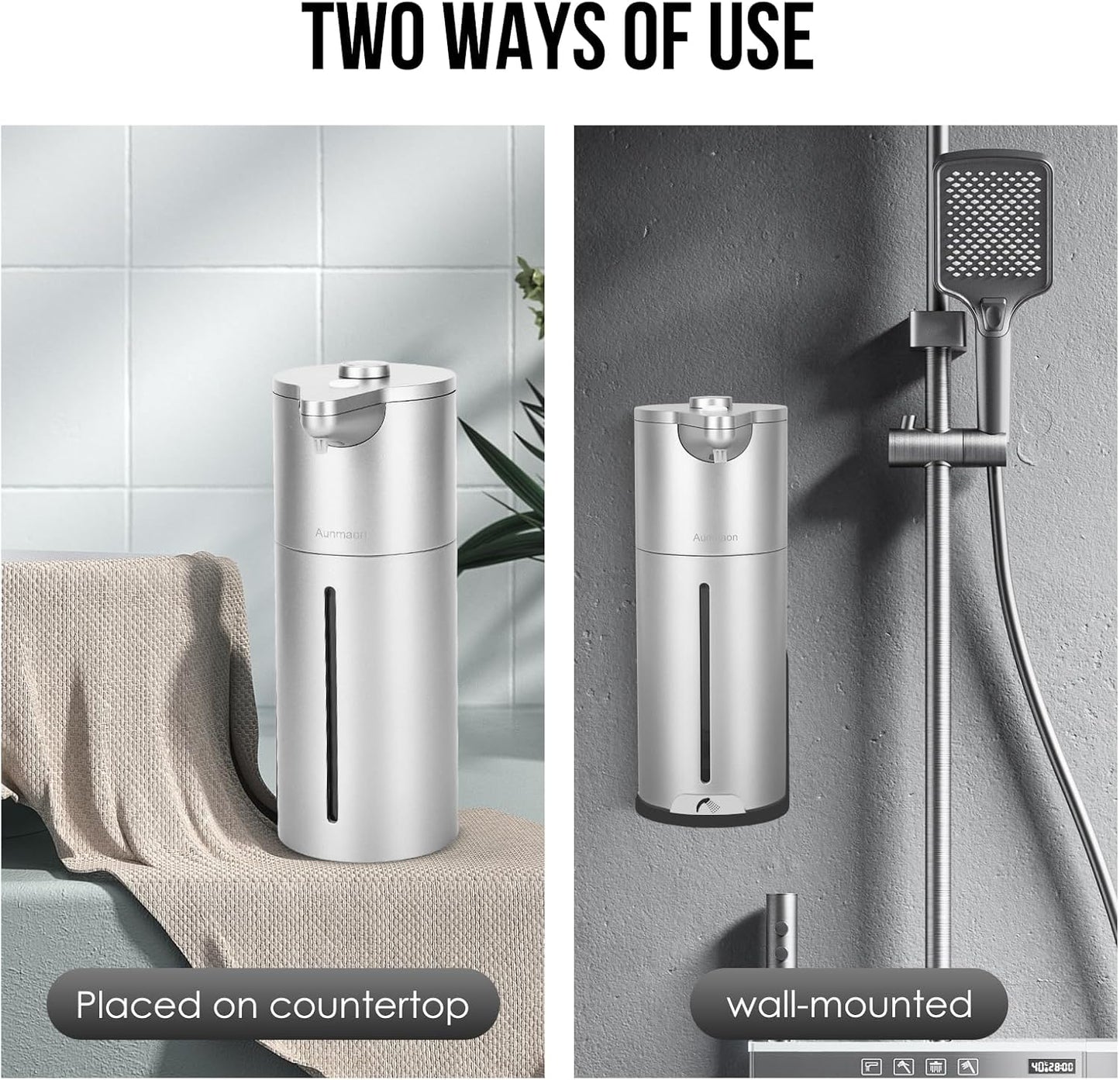 Aunmaon Automatic Soap Dispenser Touchless,Upgrade Adjustable Volume for Thick and Thin Liquid Battery Hand Soap Dispenser,Dish Soap Dispenser Kitchen Bathroom,Auto Soap Dispenser Hands Free Silver