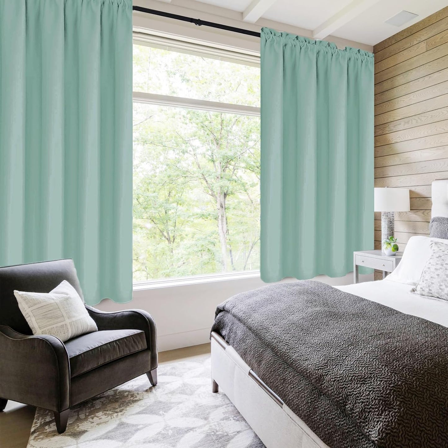 DWCN Blackout Curtains for Living Room Thermal Insulated, Energy Saving & Noise Reducing Bedroom Curtains, Sage Green, W 42x L 72 Inch, Set of 2 Rod Pocket Curtain Panels