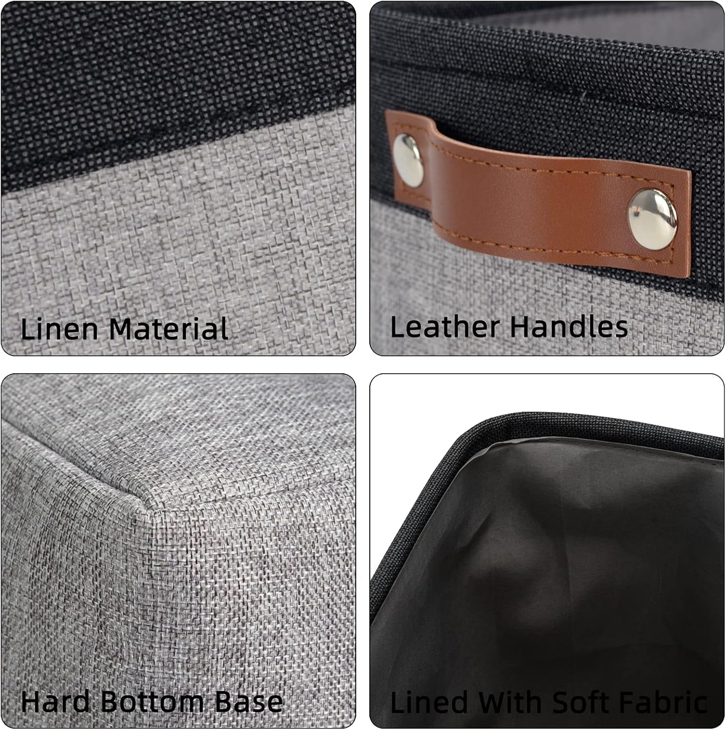 DULLEMELO Fabric Bathroom Storage Bin with Leather Handles, Narrow Organizer for Towels, Toilet Paper Rolls, Storage Basket for Back of Toilet, Vanities, Shelves & Cabinets (Black&Gray)