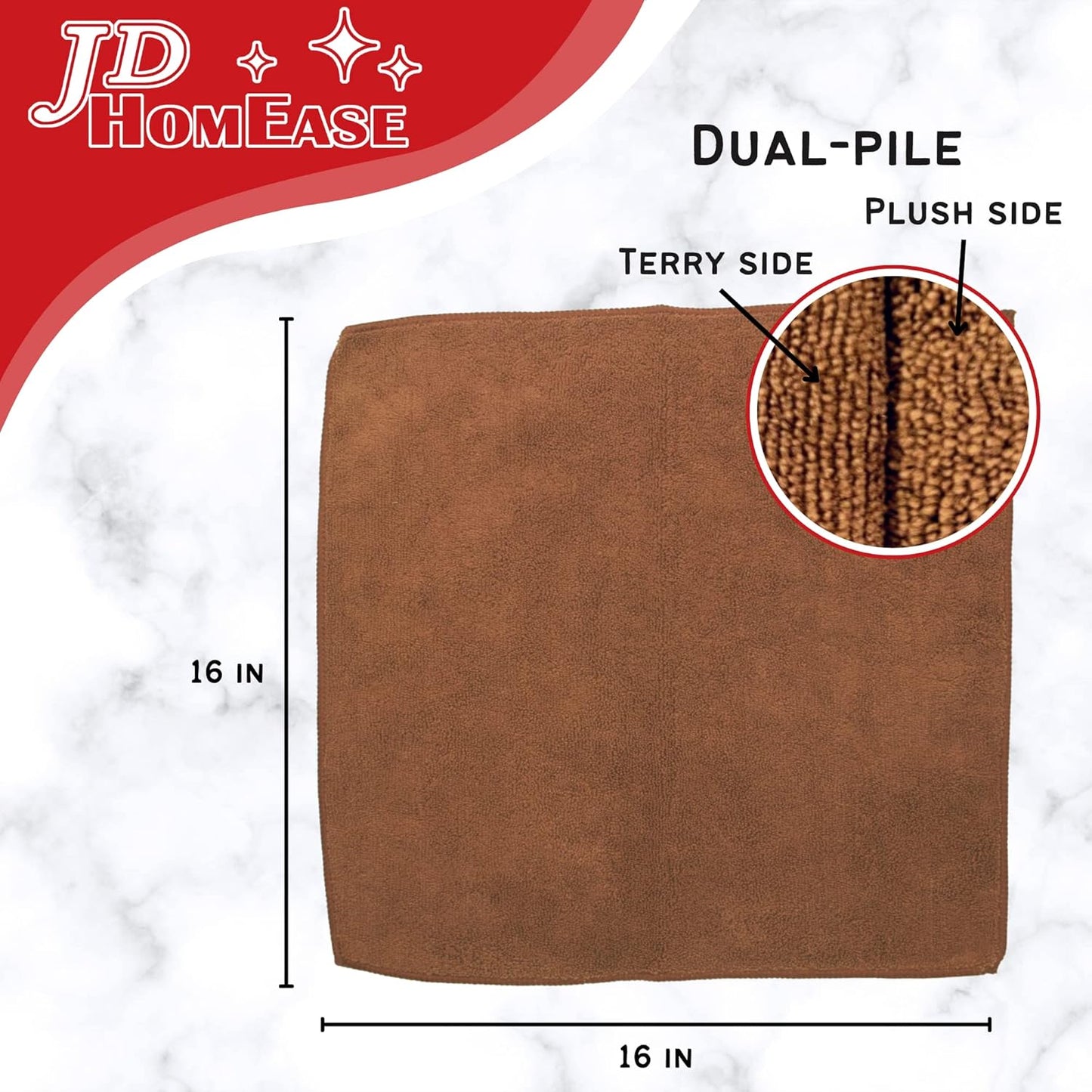 Microfiber Cleaning Cloths,12 Pack, 16"x16", All-Purpose, Softer, Highly Absorbent, Lint-Free, Reusable, Washable Pro Towels, Brown, for House, Kitchen, Bathroom, Car, Office