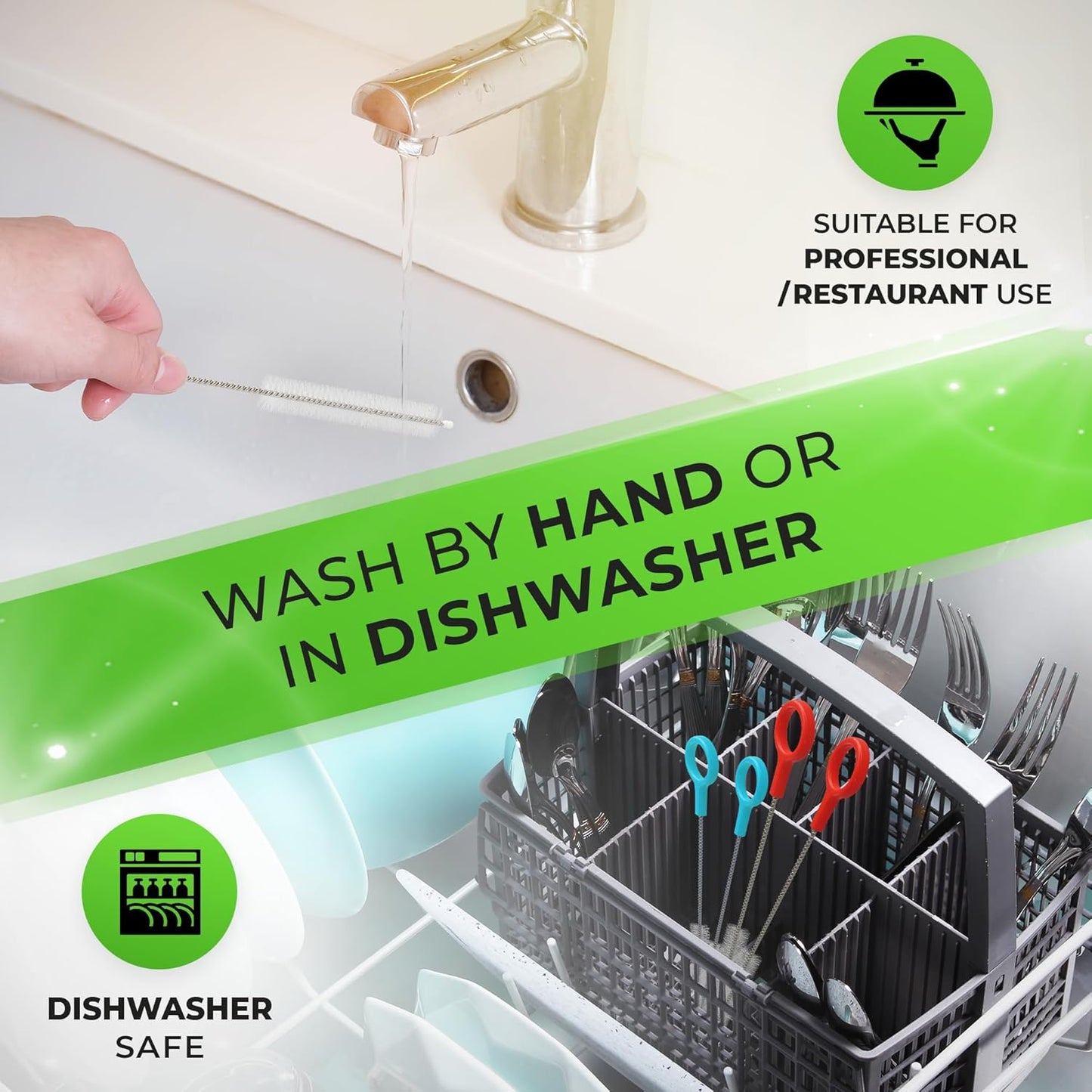 Heavy Duty Cleaning Brushes Set of 8 - Extra Long Straw Cleaners for Metal and Plastic Reusable Drinking Straws, to Clean Small Spaces, Sippy Cups, Water Bottles - Sturdy Hard Brush Bristles