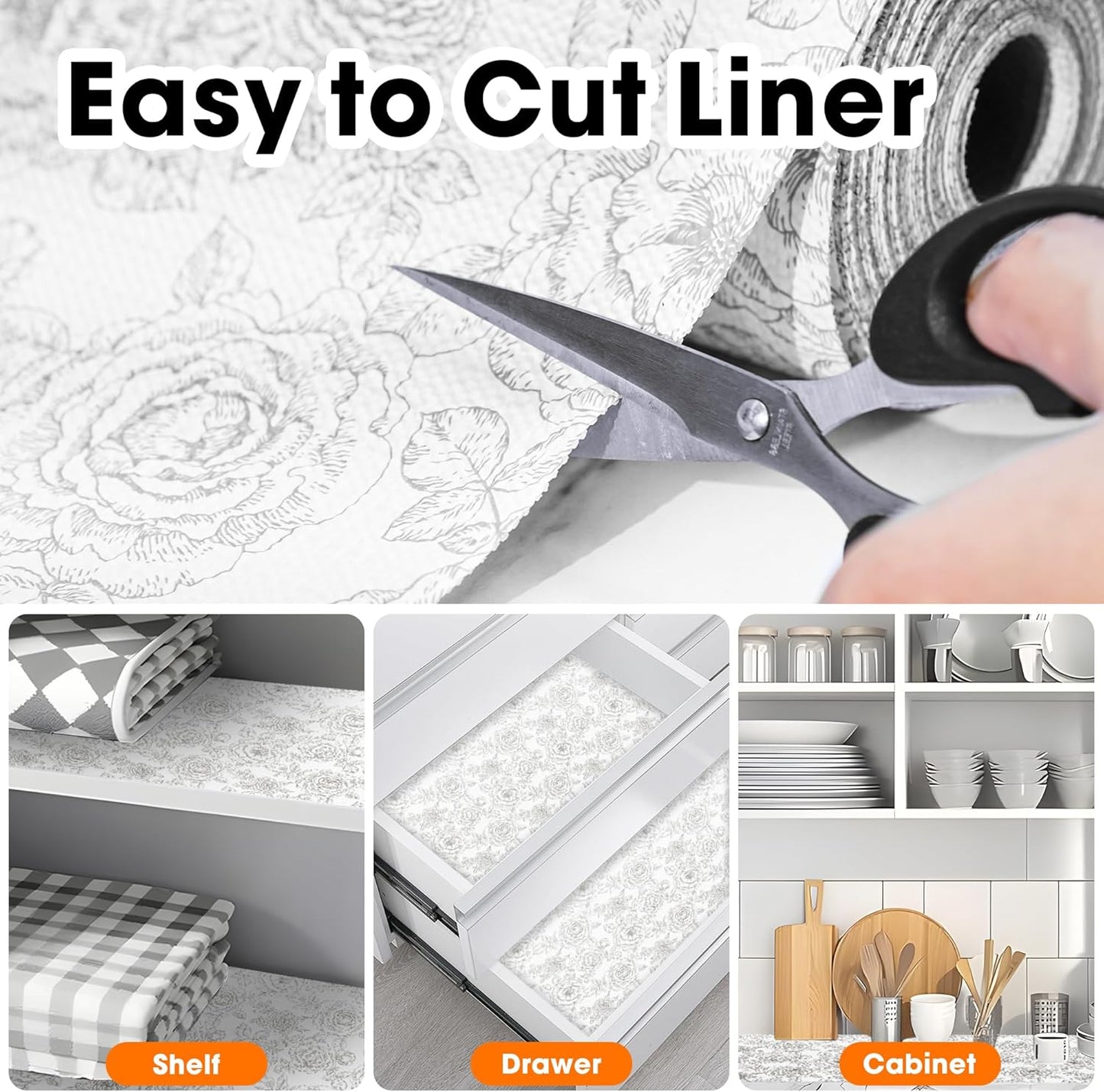 Drawer and Shelf Liner for Kitchen Cabinets Non-Adhesive, Non-Slip Cabinet Liner Shelf Paper Strong Grip Waterproof Easy to Clean for Kitchen Shelves Cupboard, Flower,23.6IN X 30FT