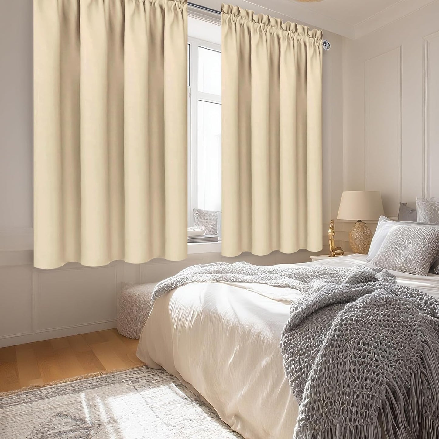 DWCN Blackout Curtains Room Darkening Thermal Insulated Bedroom Curtains Window Curtain Panels, 52 x 45 inches Long, Set of 2 Beige Rod Pocket Drapes