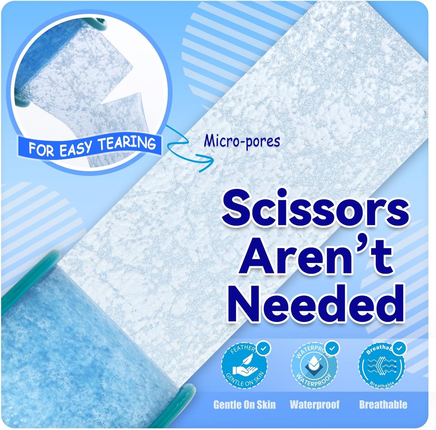 FRESINIDER Silicone Medical Tape – 1" x 5 Yard Blue 1 Roll, Pre-Cut, Waterproof & Repositionable, Pain-Free Removal, Hypoallergenic Adhesive for Sensitive Skin, Wound Care & First Aid Use