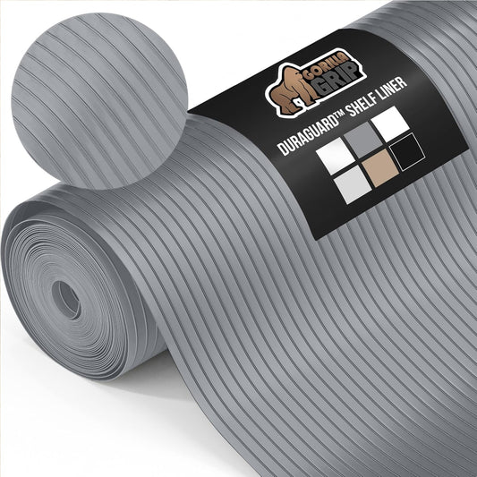 GORILLA GRIP DuraGuard Shelf Liner, 17.5x30 Non-Adhesive Cabinet Liners for Kitchen Drawers, Shelves, Refrigerator, Pantry Storage, Bathroom Closet, Durable Waterproof BPA Free Ribbed Plastic, Gray