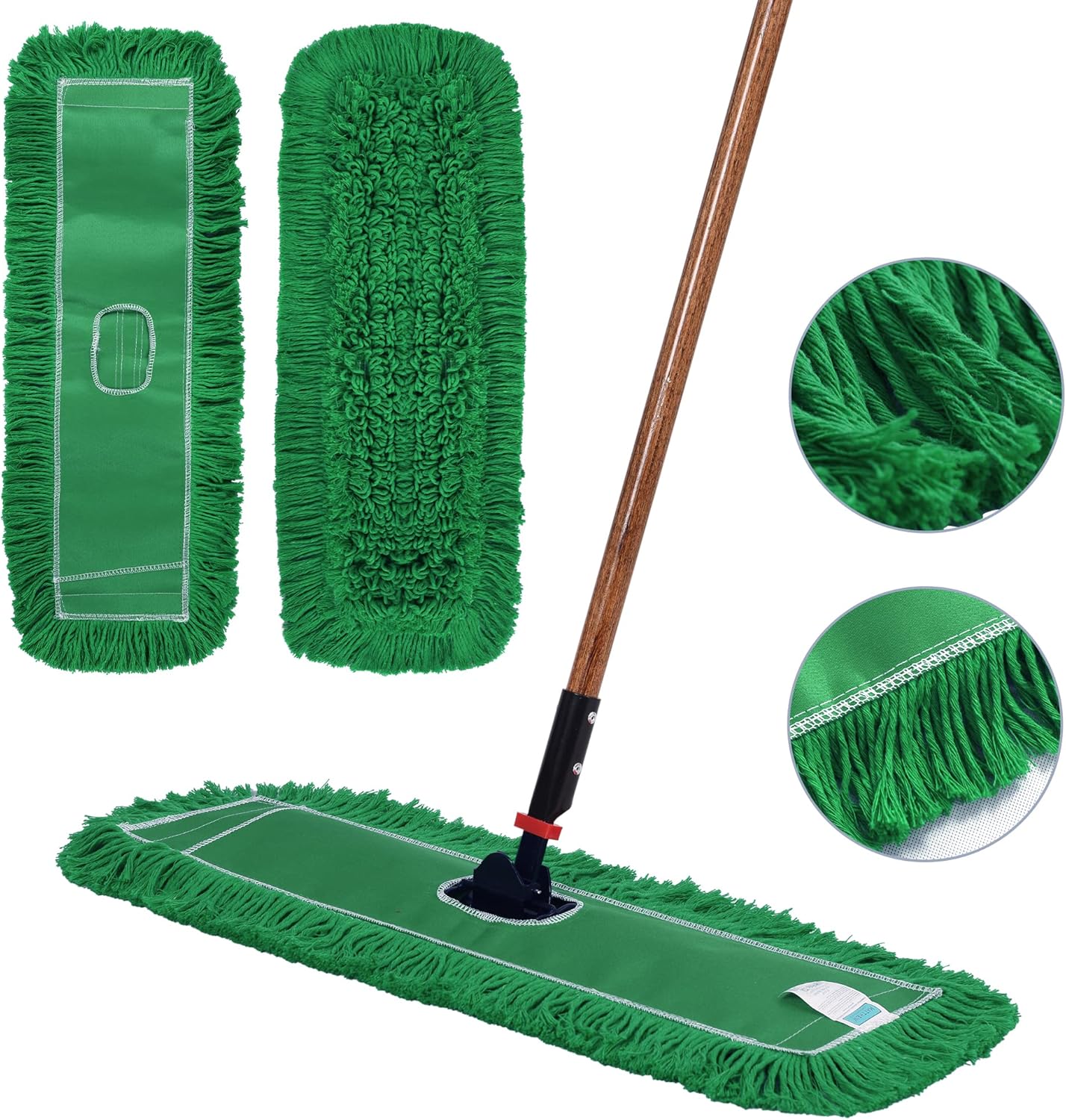 Matthew Cleaning 24'' Industrial Strength Cotton Dust Mop Refill Washable Replacement Heads for Residential & Commercial Use Fit Standard Dust Mop Frames, Hardwood,Concrete Floors Green Pack of 6