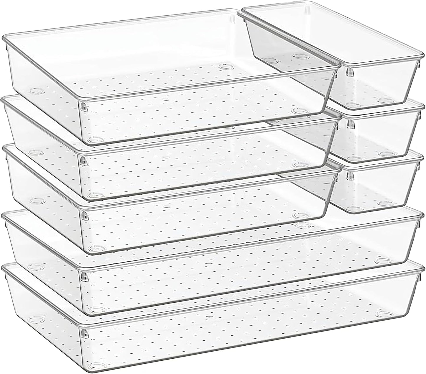 8-Pack Clear Plastic Drawer Organizer Trays – Large Dividers for Kitchen Gadgets, Bathroom Storage, Makeup & Vanity Accessories – Multi-Use Home Essentials for Organized Living