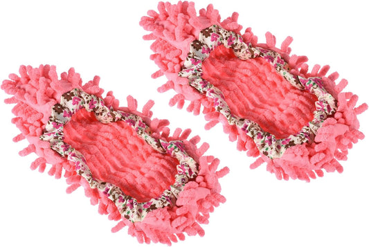 1 Pair Washable Cleaning Shoes Cover - Floor Cleaning Dust, Chenille Microfiber Duster Mop Slippers, Apply to House Office Room (Pink)