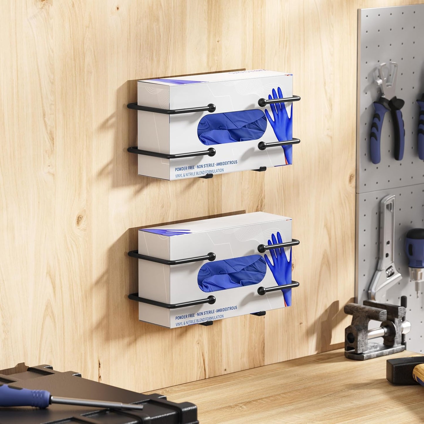 2 Pack Glove Box Dispenser Wall Mount (11.2 * 4.4in): Black Glove Holder Organizer for Disposable & Tissue Box - Organizer on Wall in Lab, Kitchen, Bathroom, Garage