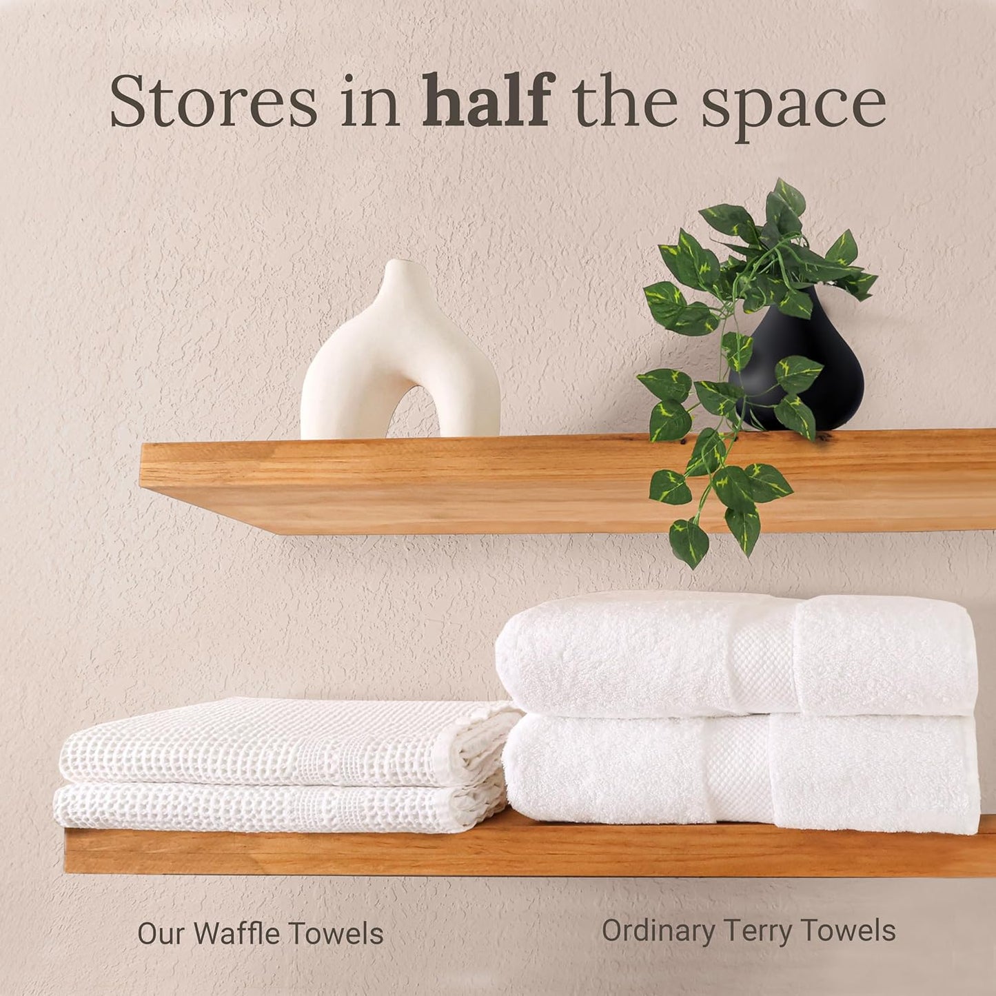 GILDEN TREE Waffle Towel Set Quick Dry Thin | 2 Bath Towels | 2 Hand Towels | 2 Washcloths, Classic Style (Cream)