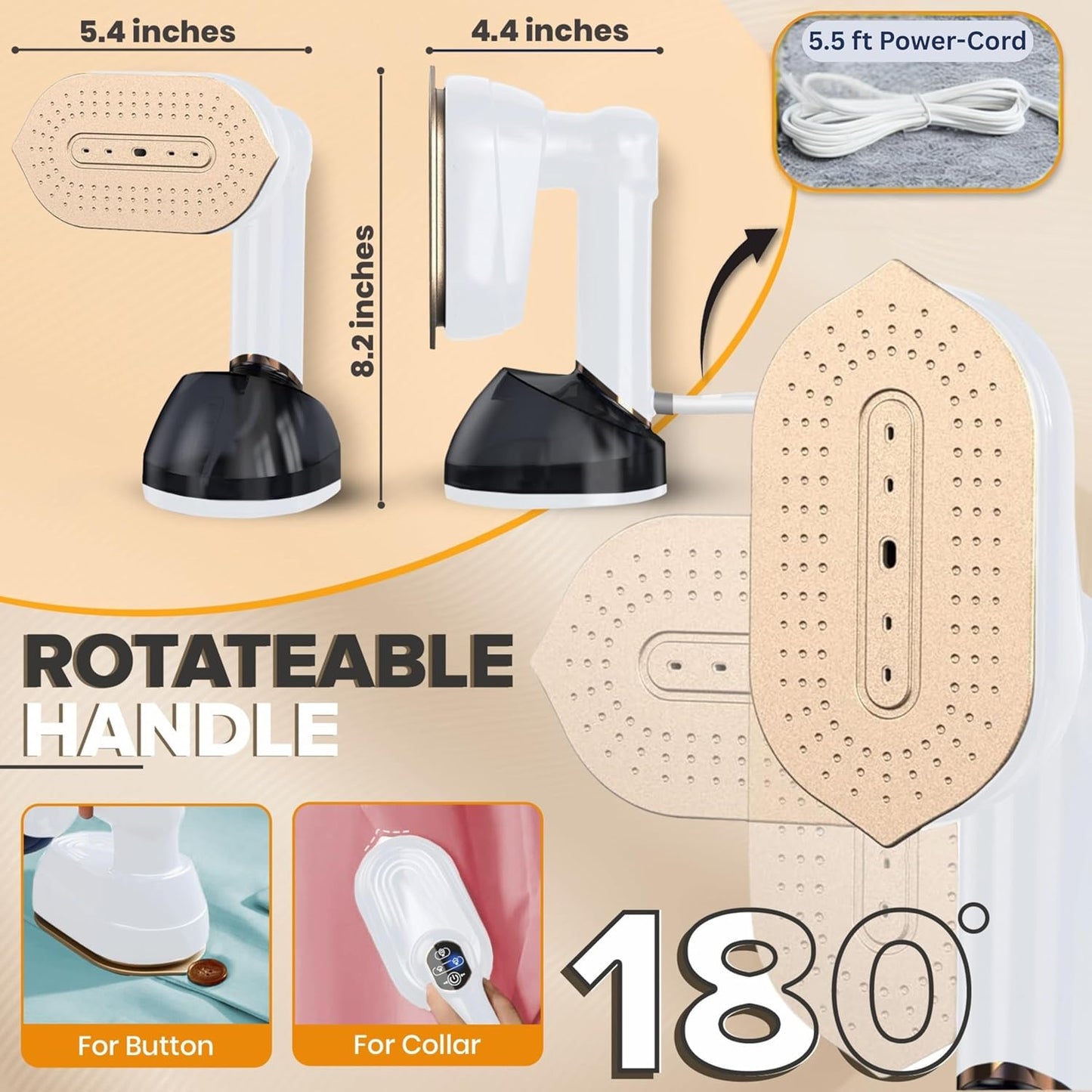 Humse Portable Steamer for Clothes – 2 in 1 Travel Steamer Iron For Clothes, Light Weight with 230ml Water Tank- 20s Heat-up 1050W garment steamer, Fabric Wrinkle Remover with 180° Handle (White)