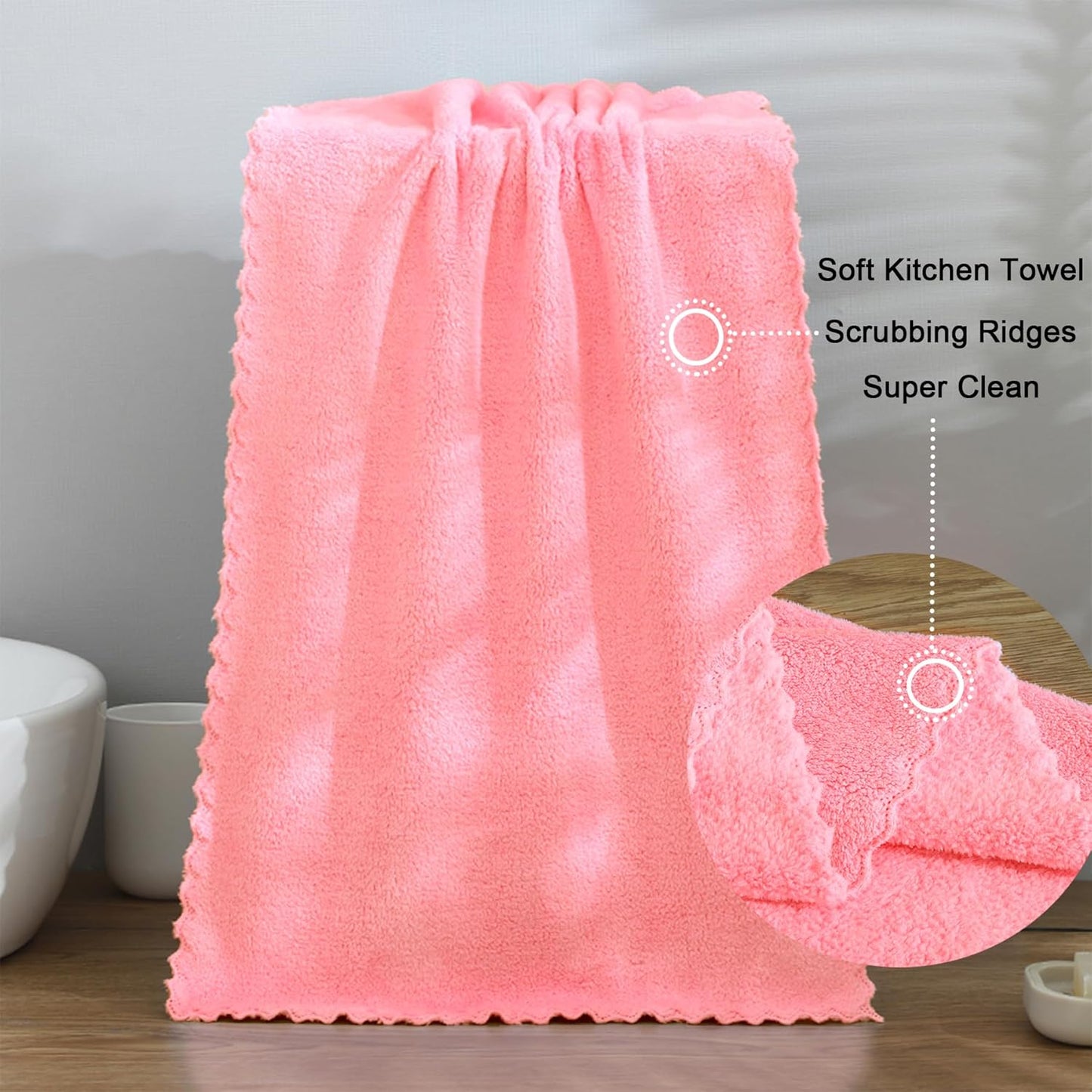 kimteny Kitchen Cloth Dish Towels, 13x28 Inches Premium Dishcloths, Super Absorbent Coral Velvet Microfiber Cleaning Cloths, Fast Drying Rags for Washing Dishes (13x28-8 Pack, Pink)