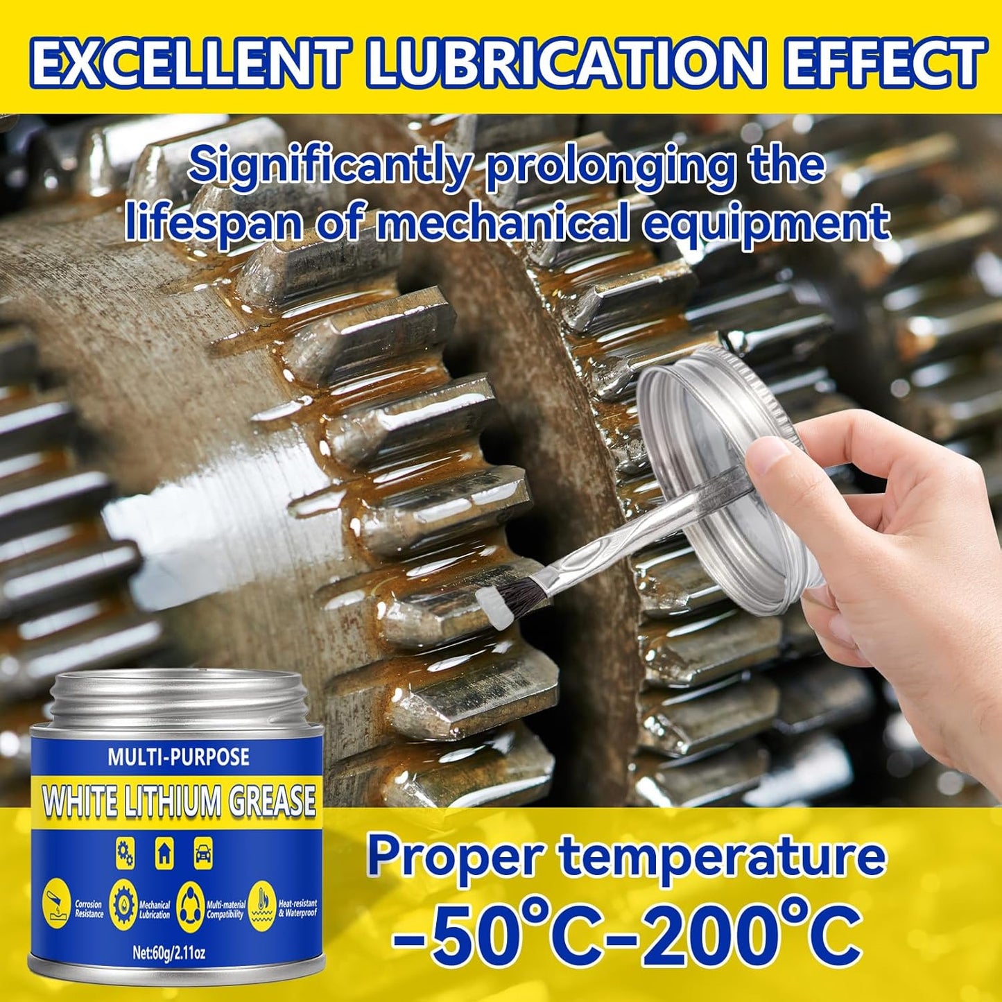 AstraVox Multi-Purpose White Lithium Grease, 60ml Automotive Grease with Brush for Hinges, Wheel Bearings, Gears, and Garage Doors, Bike, Lithium Lubricant Ideal for Household Use, Marine, Industrial