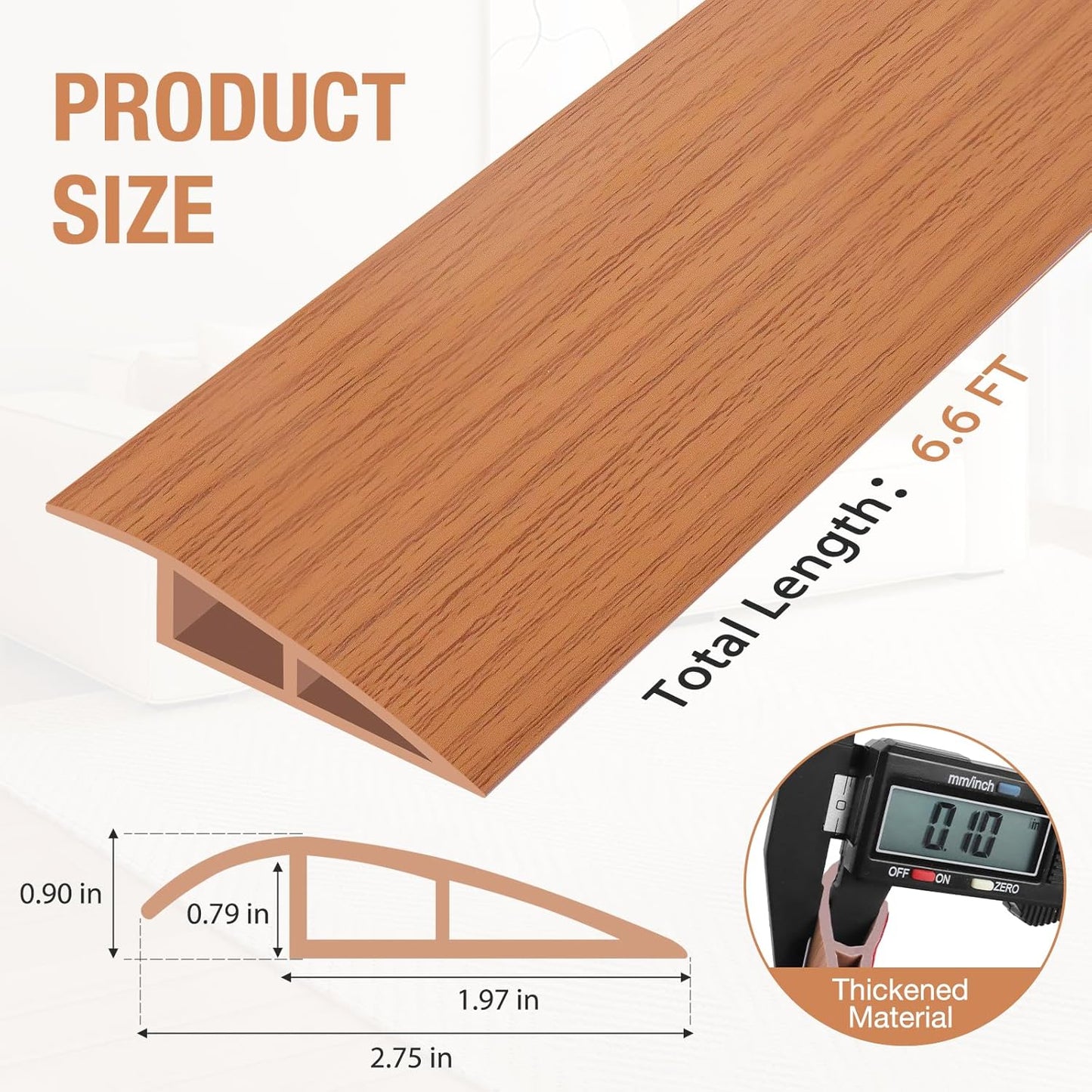 Floor Transition Strip Self Adhesive Vinyl Door Threshold for Doorways Carpet Edging Trim Overlap Edge Reducer for Laminate Floor, Carpet, Tile (Yellow Oak Grain, 3/5" to 4/5", 6.6Ft)