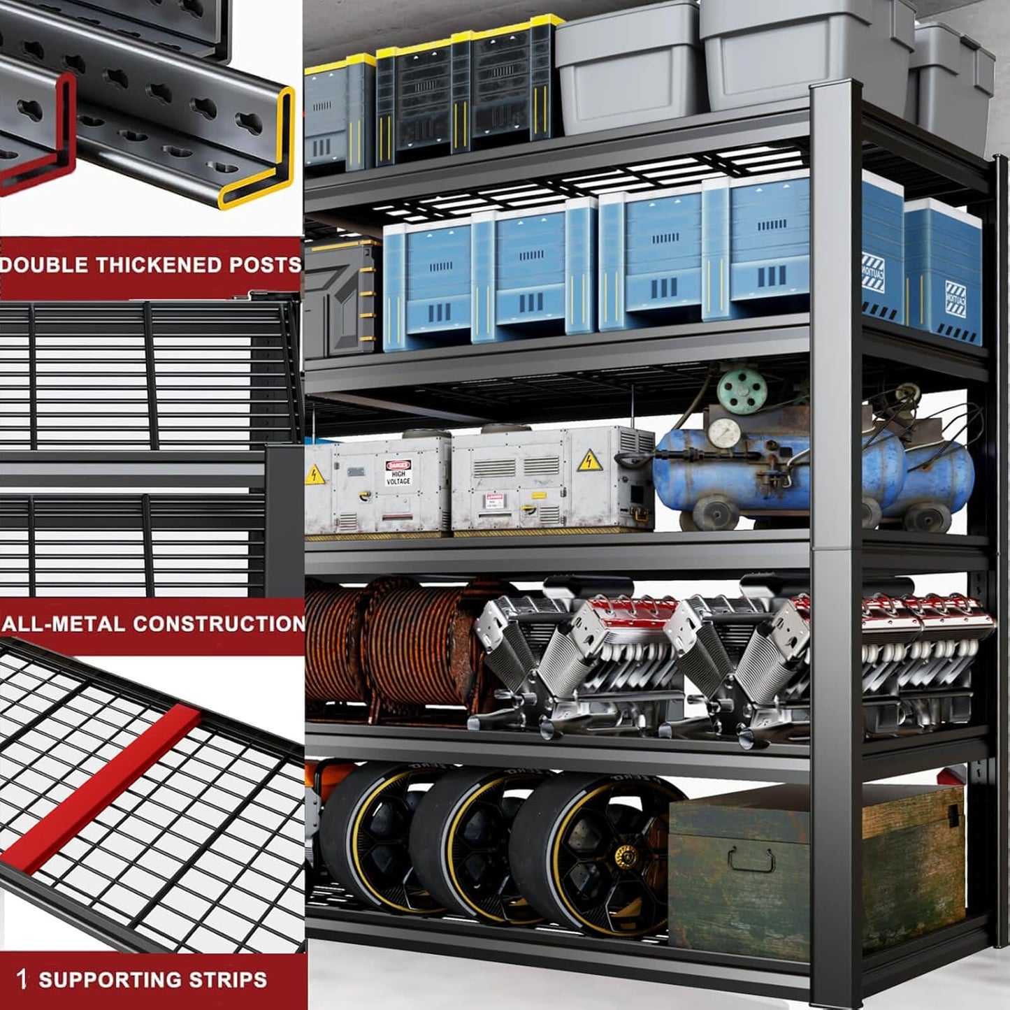 68" W Garage Shelving Heavy Duty, 5 Tier Garage Shelves, Adjustable Storage Shelving Unit, Commercial Metal Shelf for Warehouse, Pantry, School, Shop, 68" Wx20 Dx84 H, 2 Pack