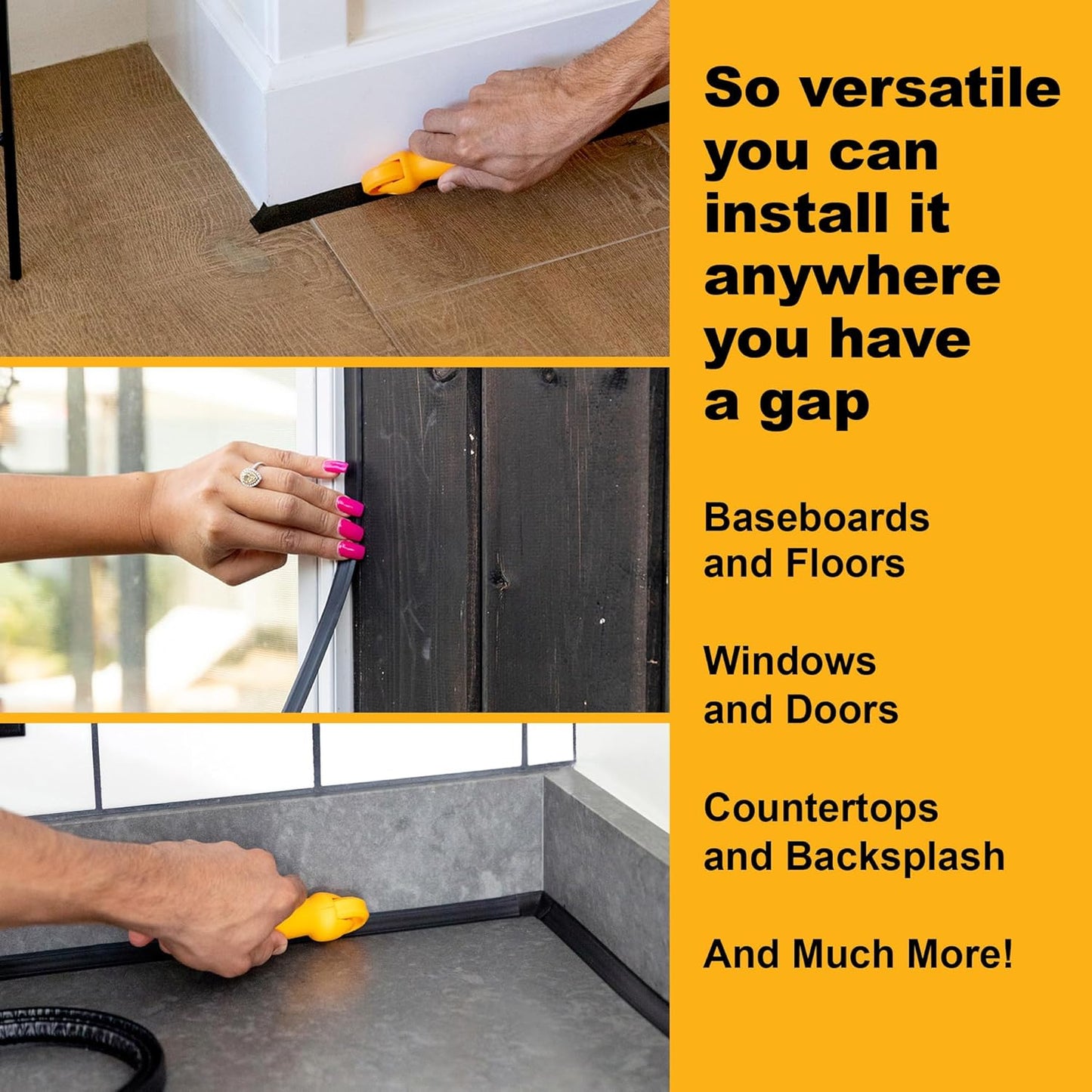 InstaTrim The Original Flexible Trim - 10ft Black 1/2" Wide Caulk Tape - Adhesive Trim with Many Uses Including Caulking for Bathtubs, Sinks, Counters, Tile, Floors - Made in USA