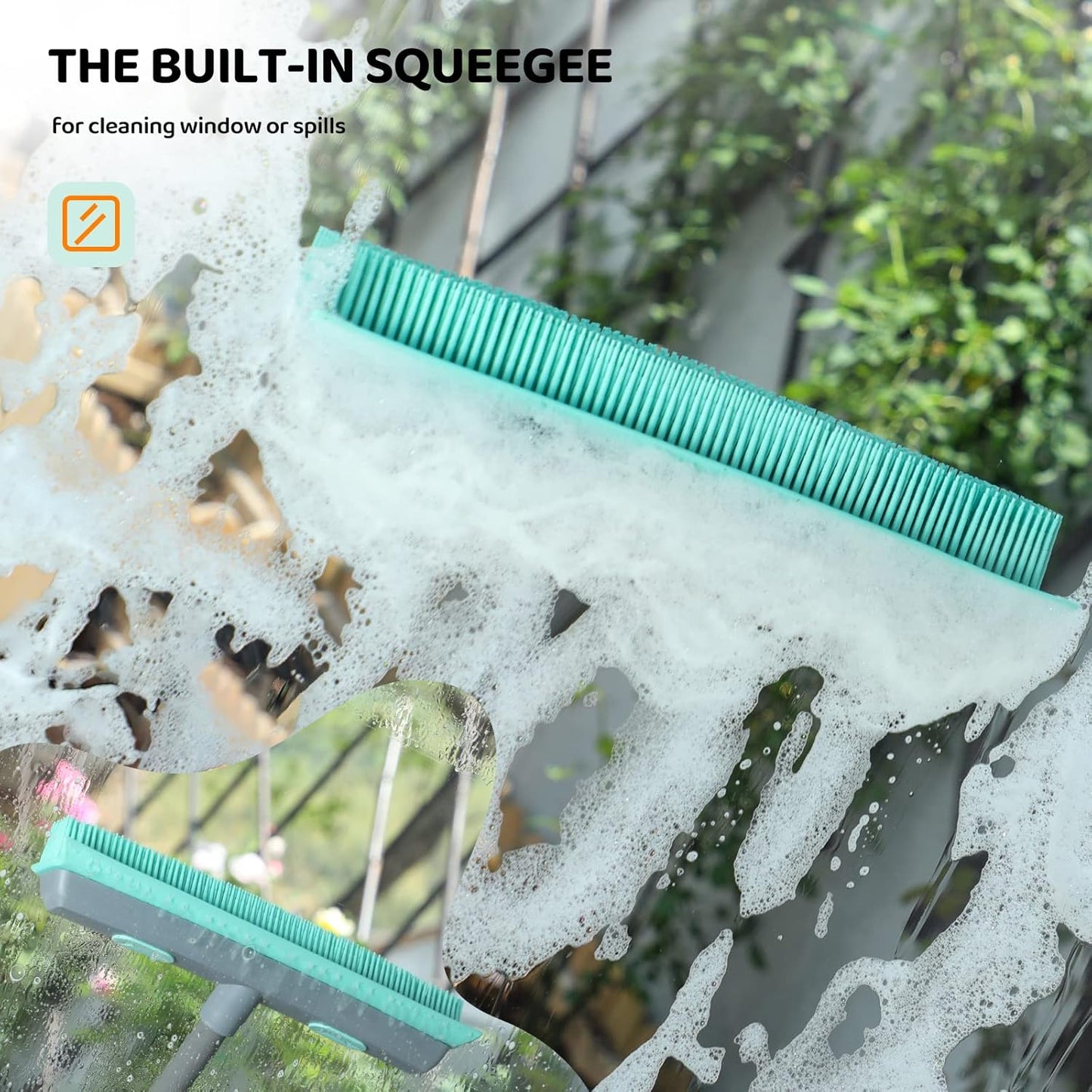 Conliwell Rubber Broom Carpet Rake for Pet Hair, Fur Remover Broom with Squeegee, Portable Detailing Lint Remover Brush (Iron Handle)