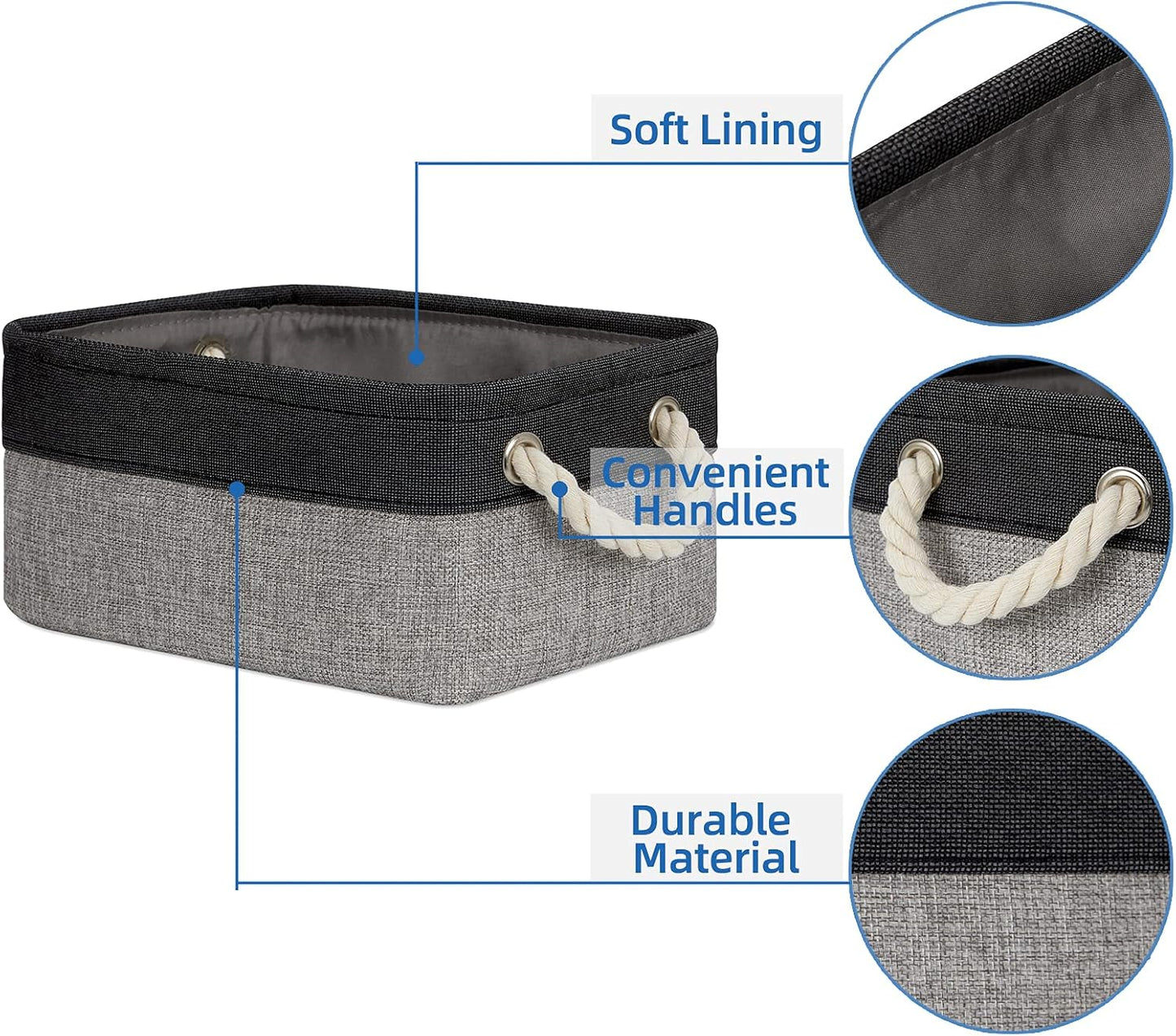 Temary Fabric Storage Baskets 6 Pcs Small Cloth Basket for Shelves Collapsible Decorative Storage Organizer Small Canvas Storage Bins with Handles (Black,11.8L x 7.9W x 5.3H inches)