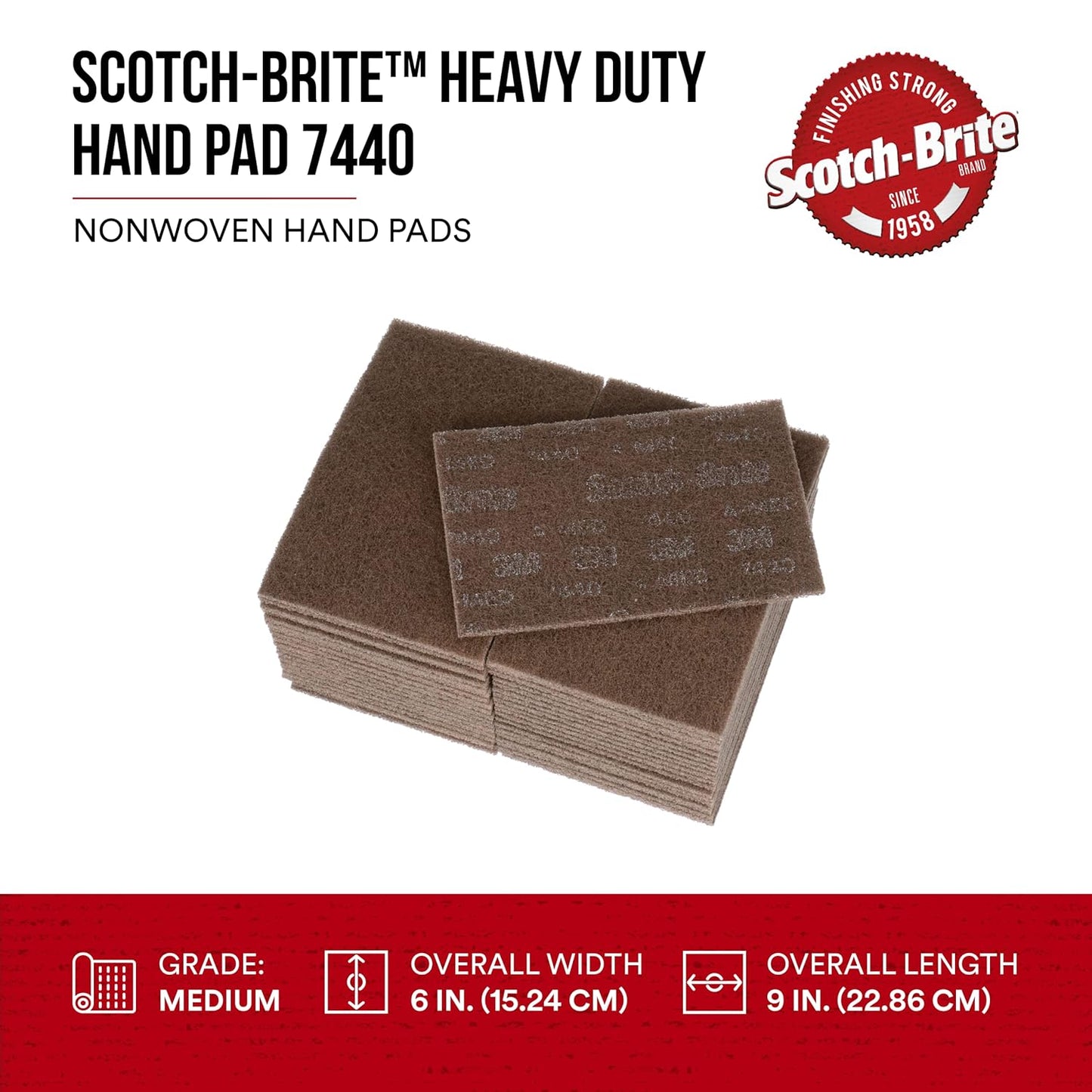 3M Scotch-Brite Heavy Duty Hand Pad 7440B, 6 in x 9 in, Pack of 40, Hand Sanding Pad - Metal Deburring and Finishing Pad - Coating and Corrosion Removal