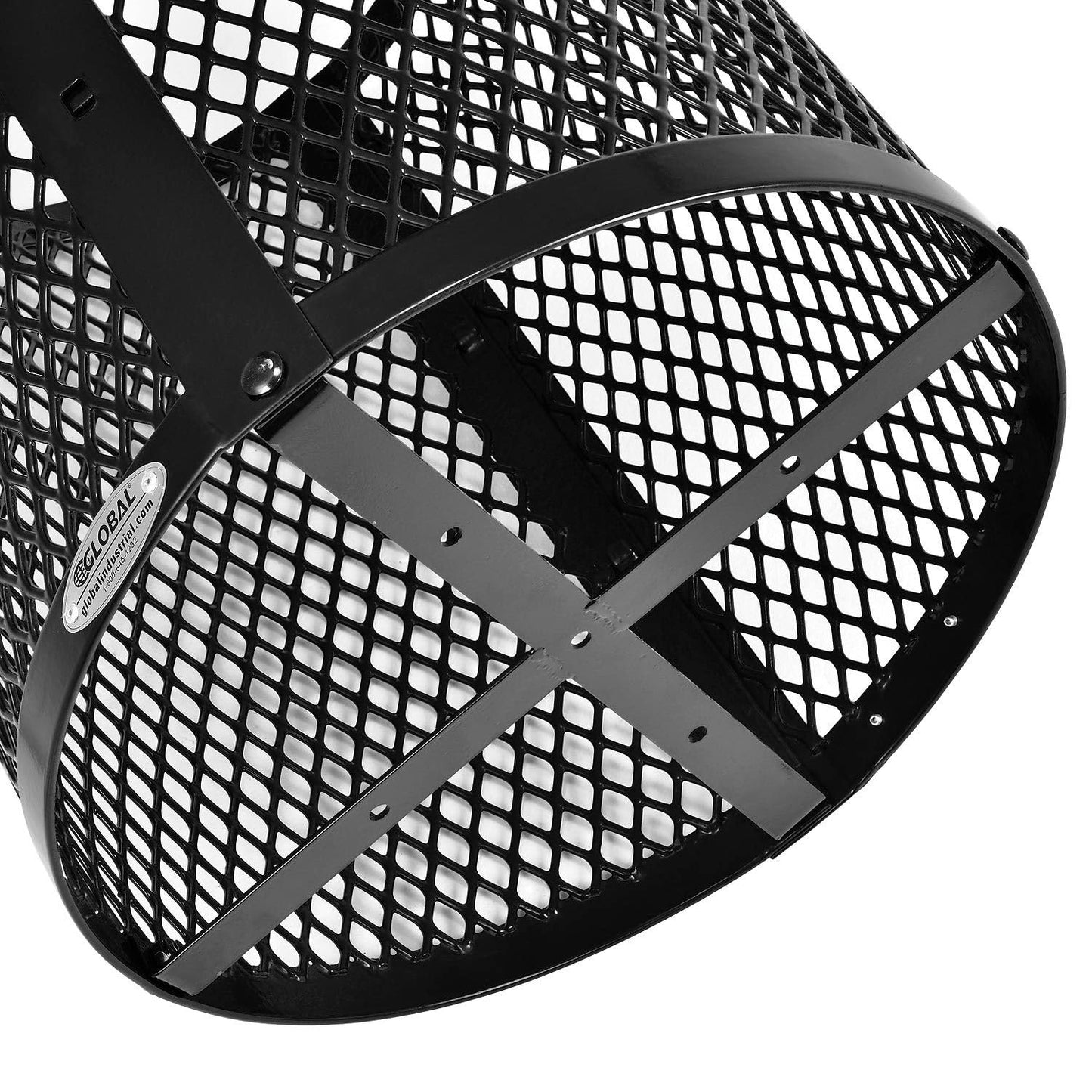 Global Industrial Outdoor Diamond Steel Trash Can with Flat Lid and Plastic Liner, 36 Gallon Capacity, Black, Thermoplastic Coating, 23-1/2" Diameter, 30" H