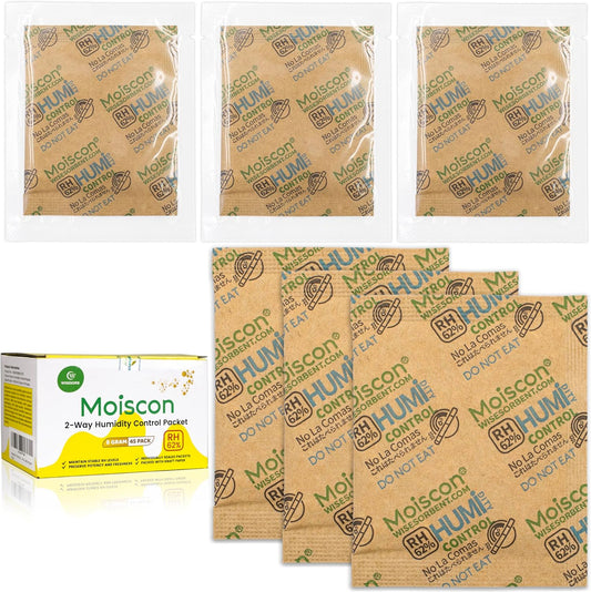 45 Pack 62% RH 8 Gram Two-Way Humidity Control Packs for Storing 1 oz, Size 8 Moisture Control Packets Individually Wrapped