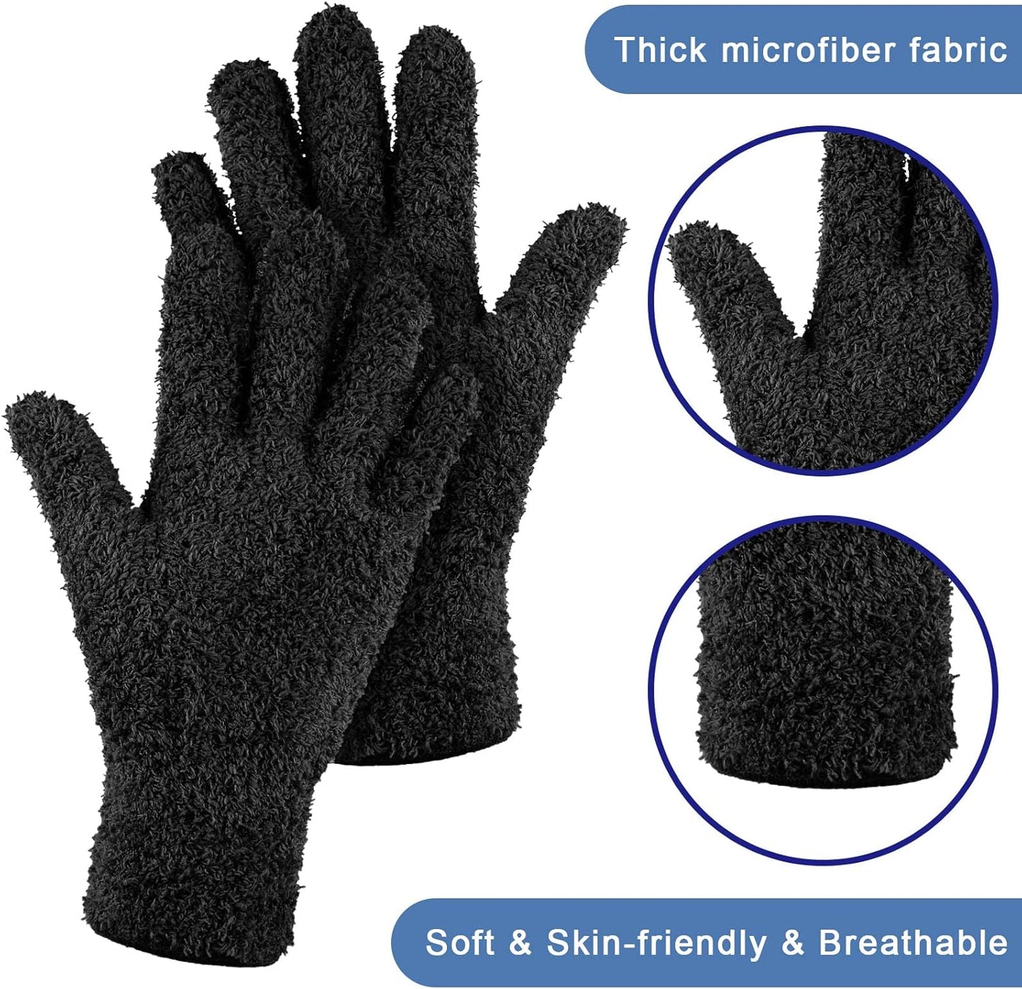 Patelai 3 Pairs Microfiber Plant Dusting Gloves Leaf Cleaning Gloves for Indoor Plants, Blinds, Furniture, House(Medium,Black)