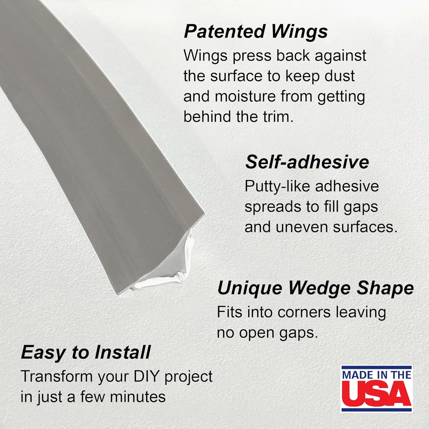 InstaTrim The Original Flexible Trim - 2-Pack of 10ft Grey 1/2" Wide Caulk Tape - Adhesive Trim with Many Uses Including Caulking for Bathtubs, Sinks, Counters, Tile, Floors - Made in USA