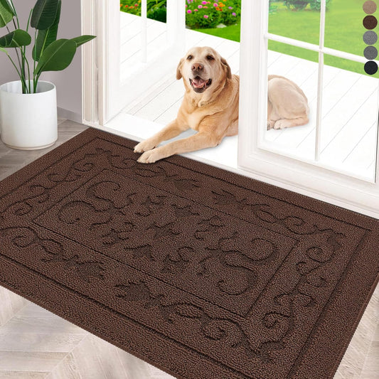 FONEYI Indoor Doormat, Front Back Door Mat 32"x40" Washable, Rubber Backing Non Slip Door Mats, Low-Profile Absorbent Entrance Doormats Inside Floor Mats for Entryway, Resist Dirt Entry Rugs, Coffee