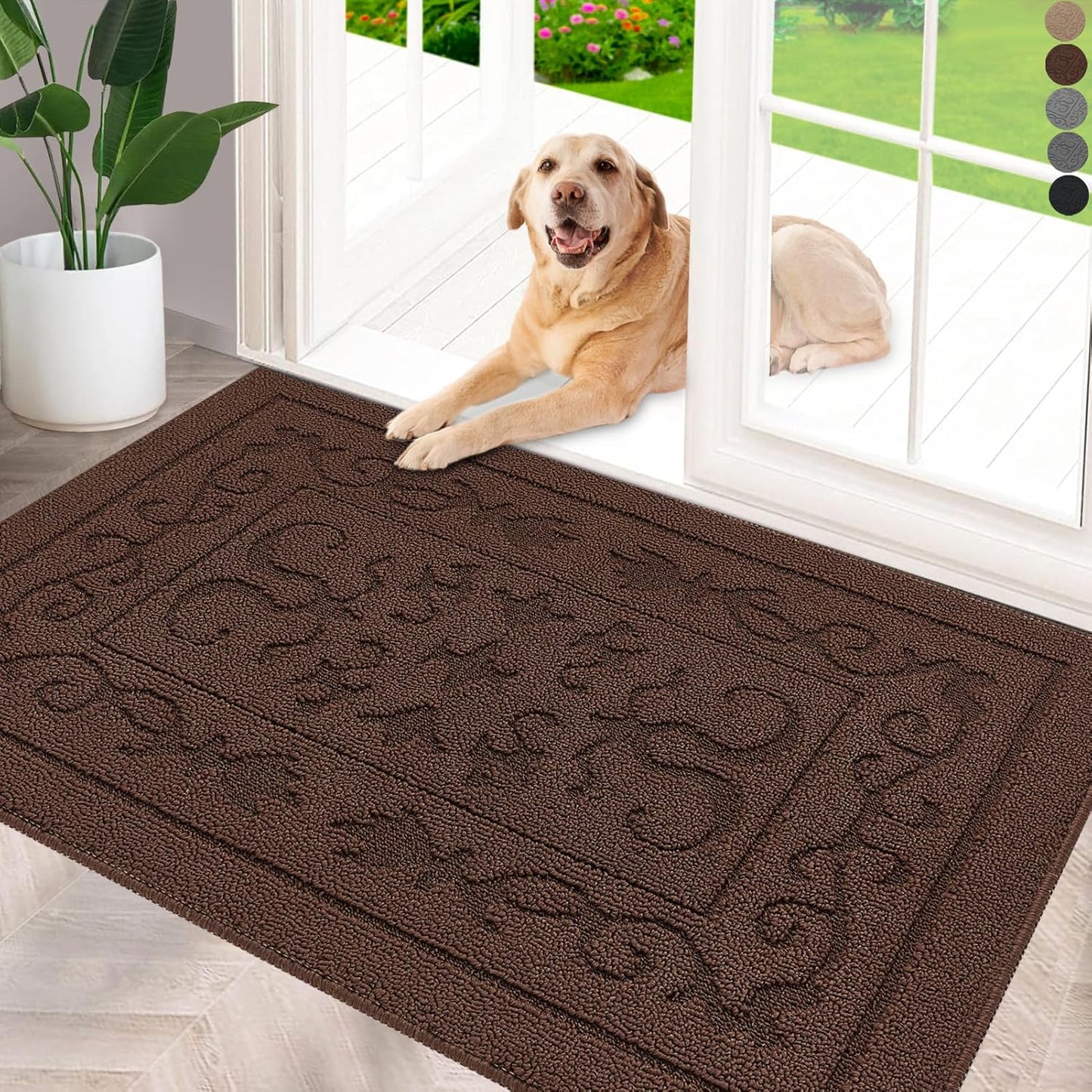 FONEYI Indoor Door Mat 24" x 36", Dirt Trapper Door Mats Non-Slip Entryway Rugs Washable, Absorbent Resist Dirt Welcome Mat, Low Profile Inside Floor Mats for Front Back Door and Entryway, Coffee