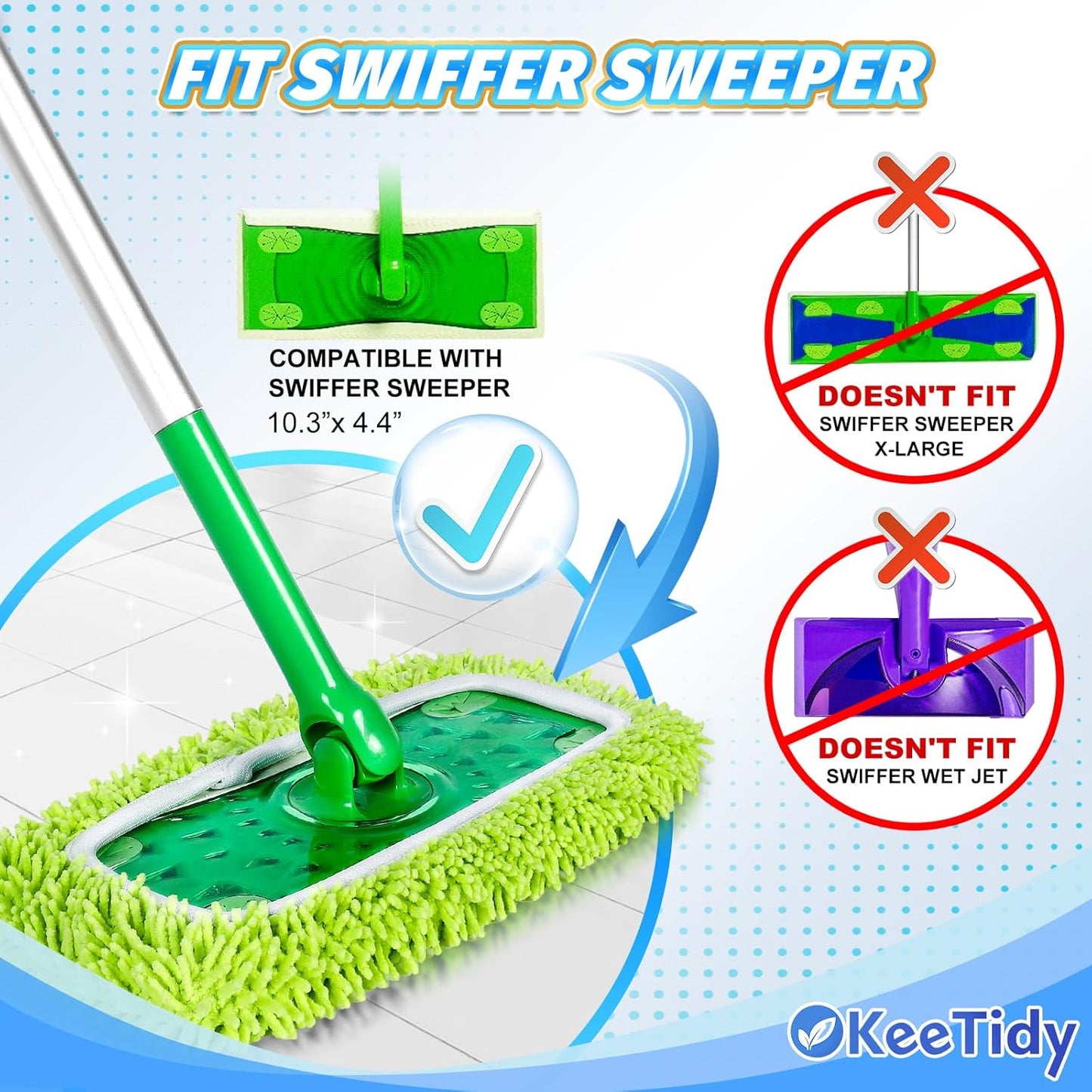 Reusable Mop Pads Compatible with Swiffer Sweeper Mops, 3 Pack 12 Inch Washable Microfiber Wet Pads Refills Dry Sweeping Cloths Heavy Duty Mop Head Replacement for Wet Dry Floor Cleaning, Green